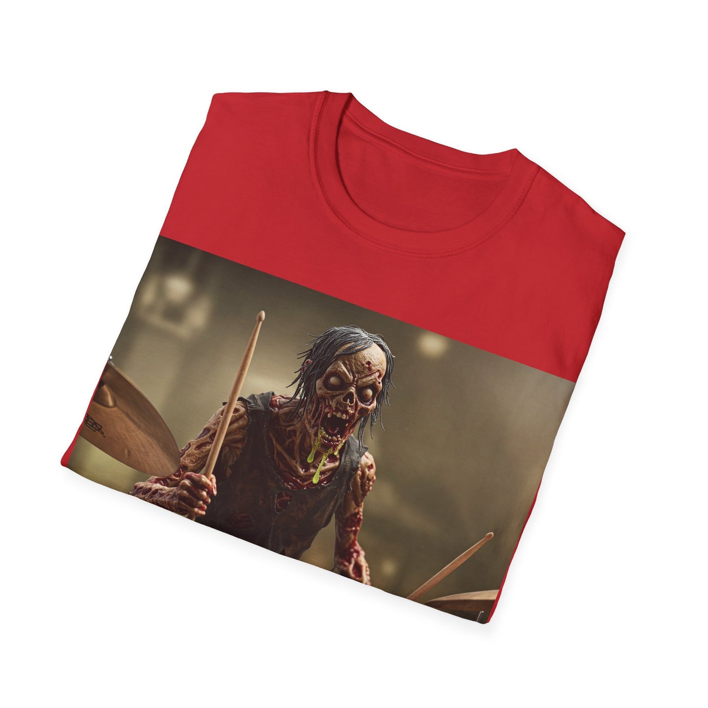 UK - Zombie Drummer Unisex Softstyle T-Shirt - Perfect for Music Lovers and Halloween
