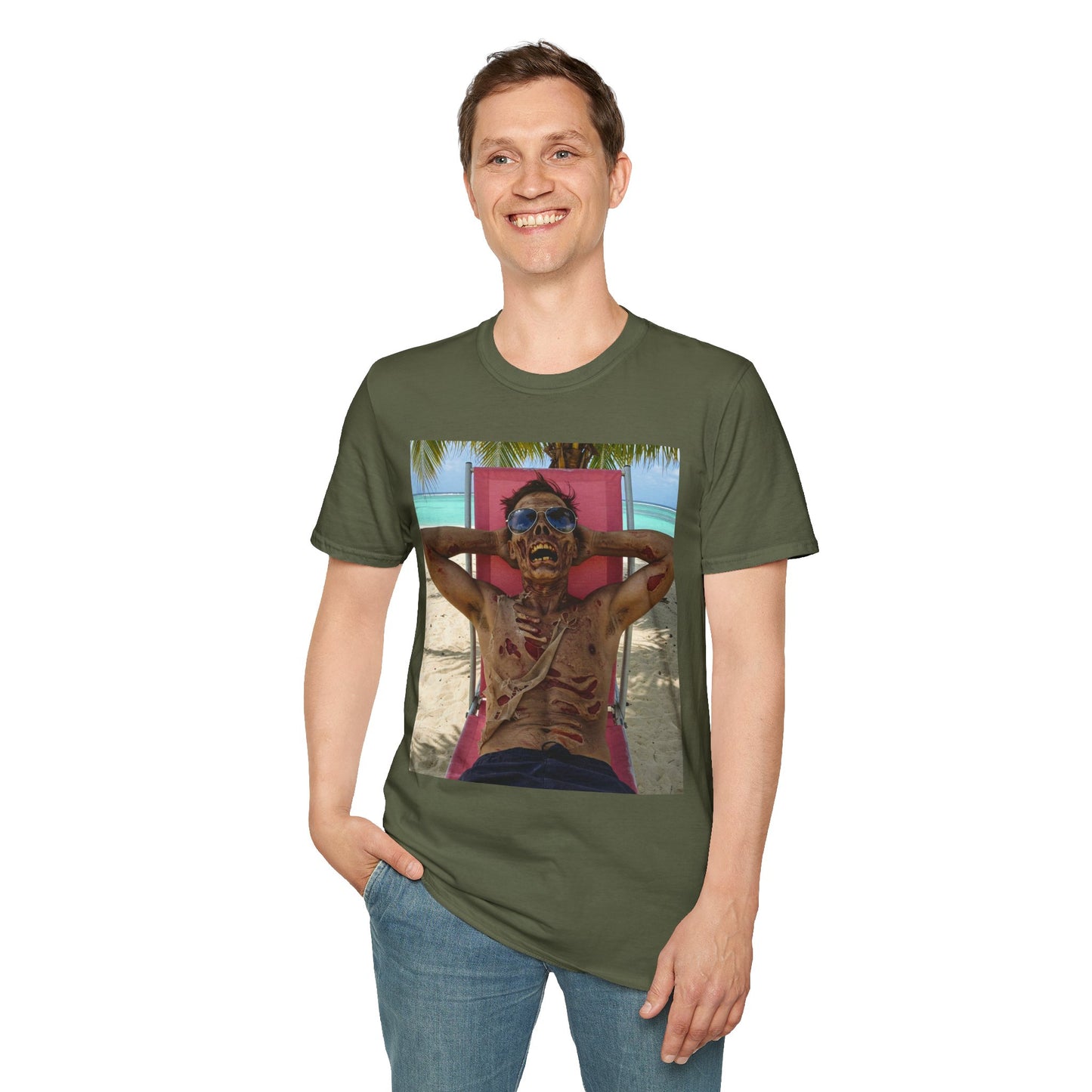 Chill Zombie Unisex Softstyle T-Shirt - Perfect for Beach Days & Halloween