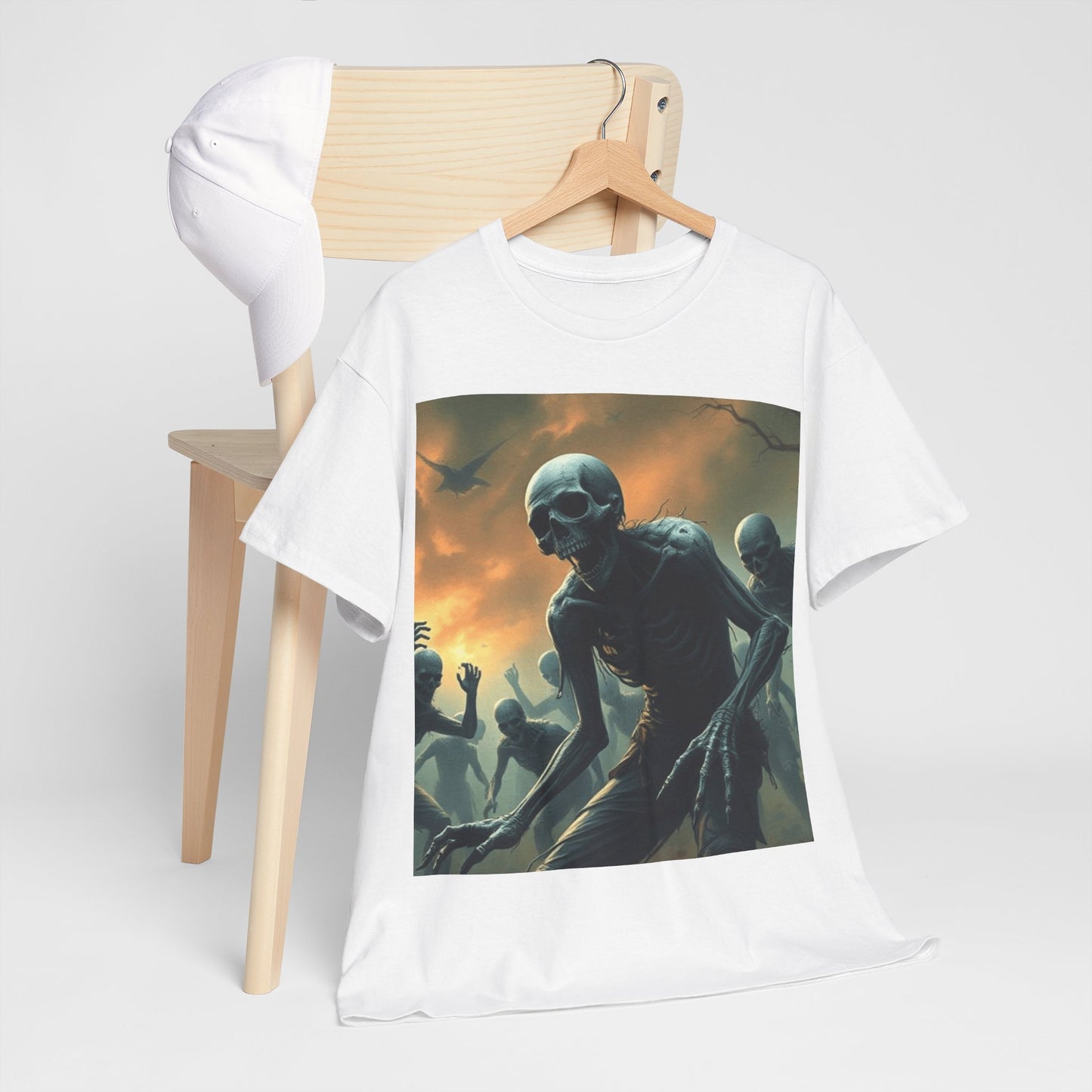 UK - Unisex Heavy Cotton Tee - Eerie Skeleton Design for Halloween Enthusiasts