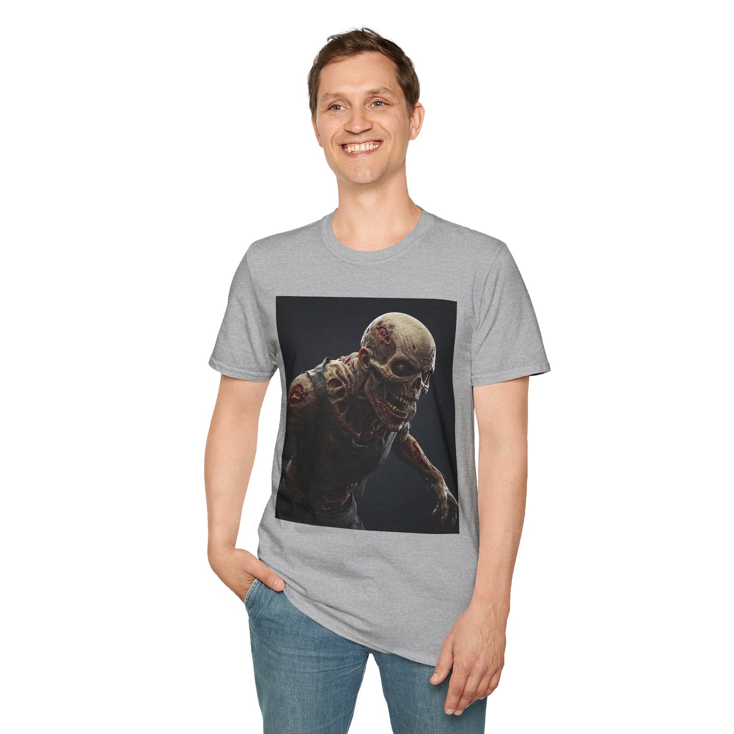 Creepy Skeleton Graphic Unisex Softstyle T-Shirt - Perfect for Halloween & Horror Fans