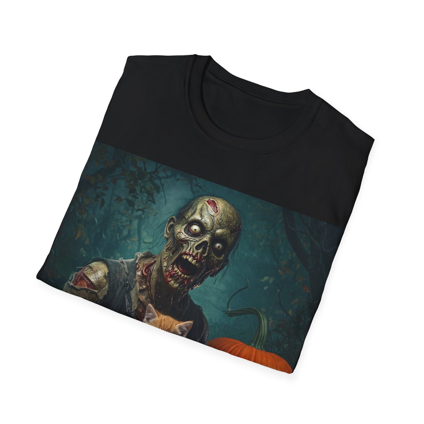 UK - Spooky Cat and Zombie Unisex Softstyle T-Shirt for Halloween