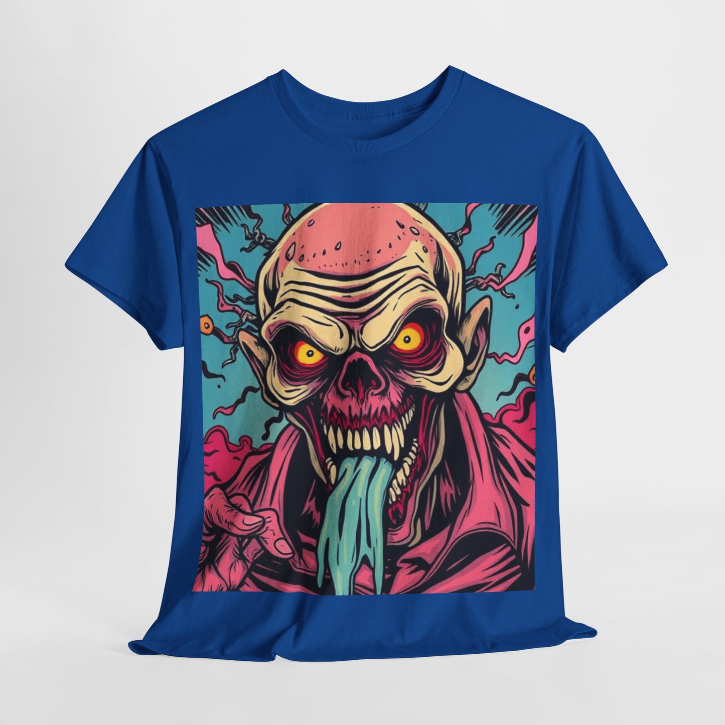 UK - Unisex Heavy Cotton Tee - Retro Zombie Design Graphic Tee for Halloween and Casual Wear