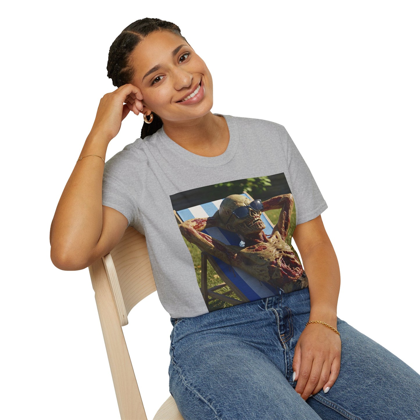 Chillin' Skeleton Unisex Softstyle T-Shirt - Casual Halloween Vibe