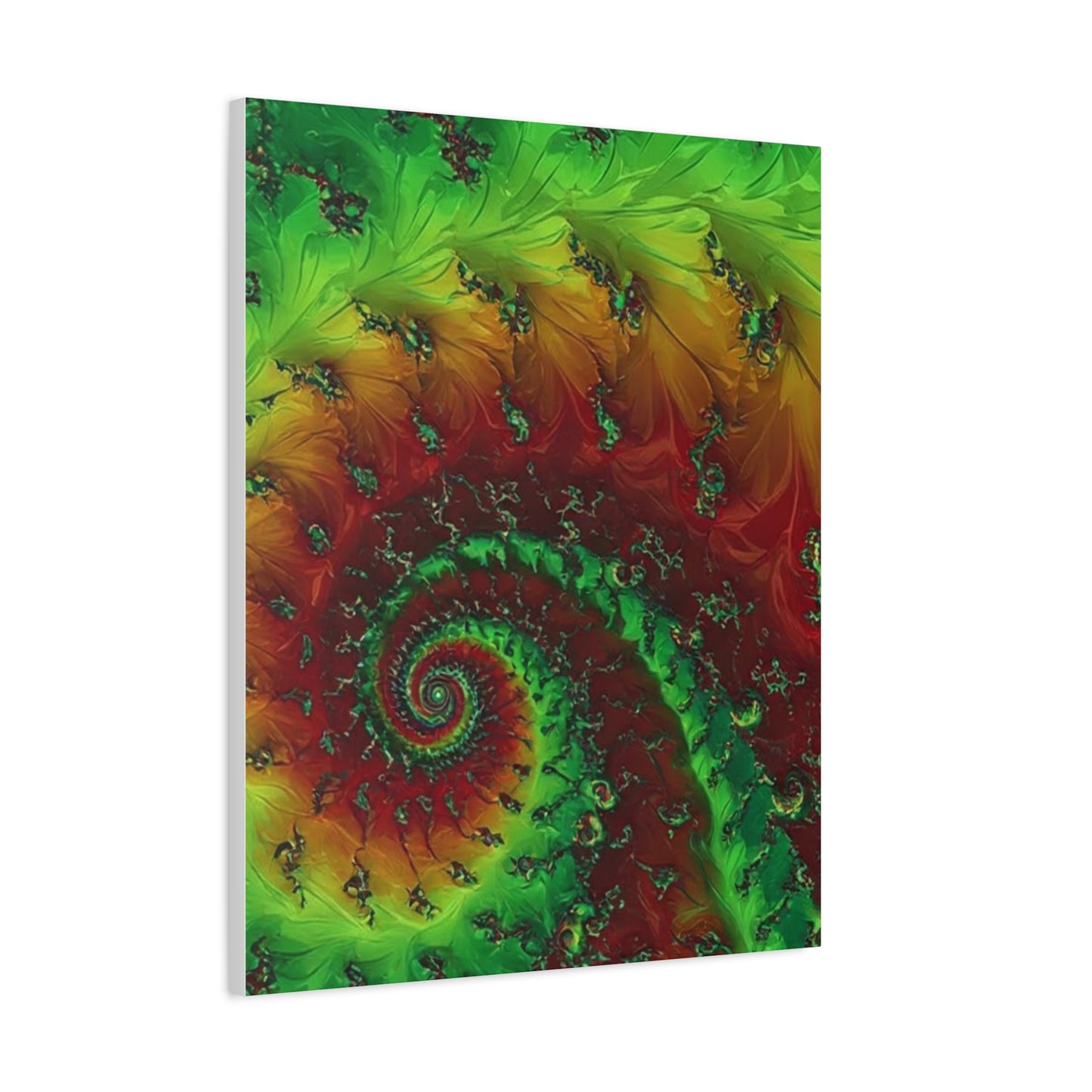 Vibrant Fractal Art Canvas - Green and Red Abstract Wall Decor