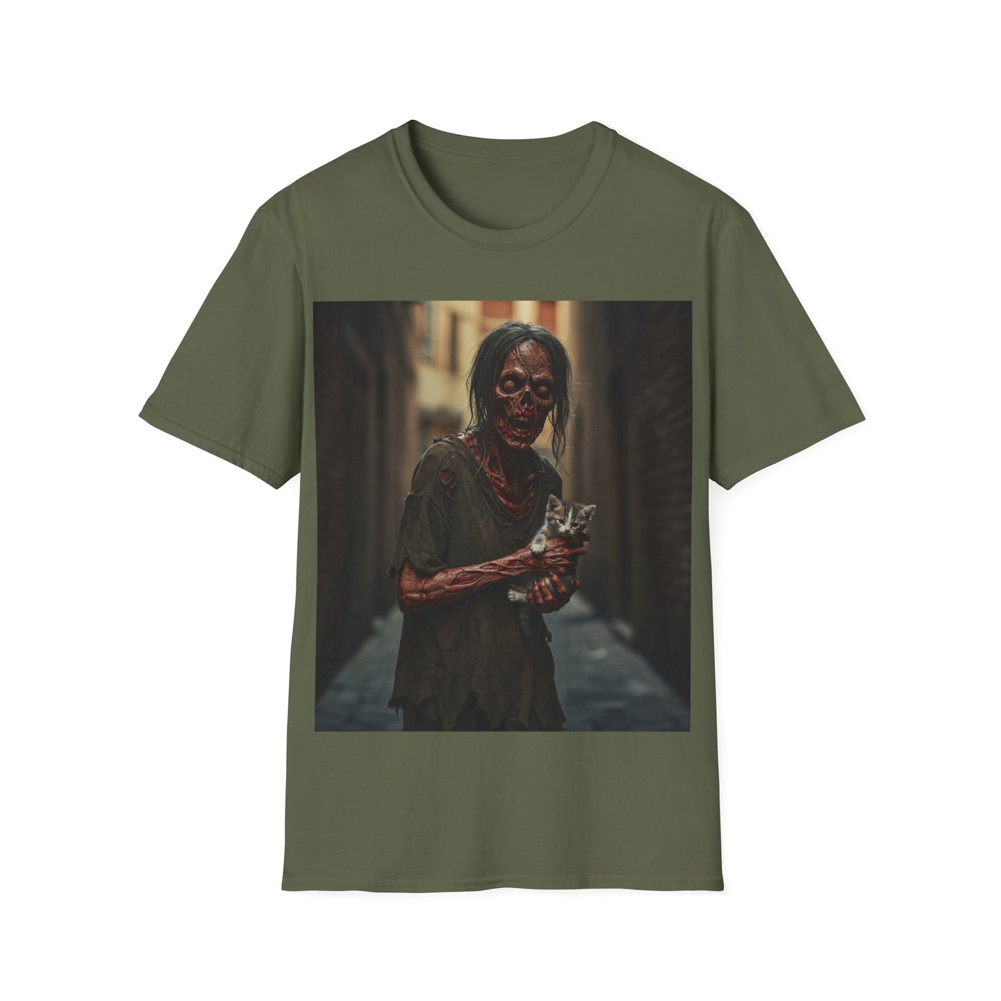 UK - Zombie Cat Lover Apocalyptic Portrait Tee, bold, decaying zombie graphic