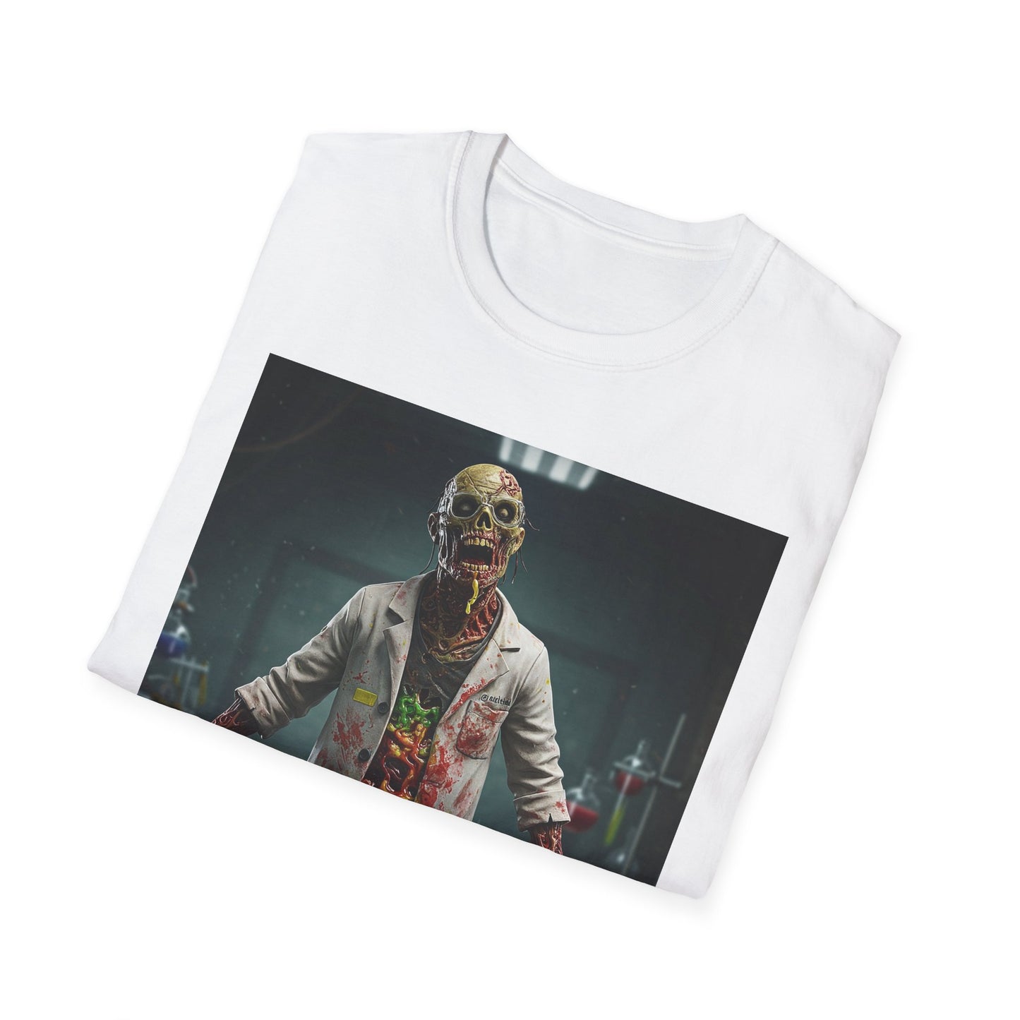 Zombie Scientist Unisex Softstyle T-Shirt - Perfect for Halloween and Horror Fans