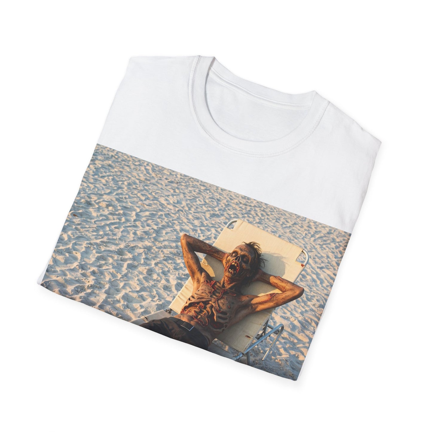UK - Relaxing Beach Apocalyptic Portrait Tee, bold, decaying zombie graphic