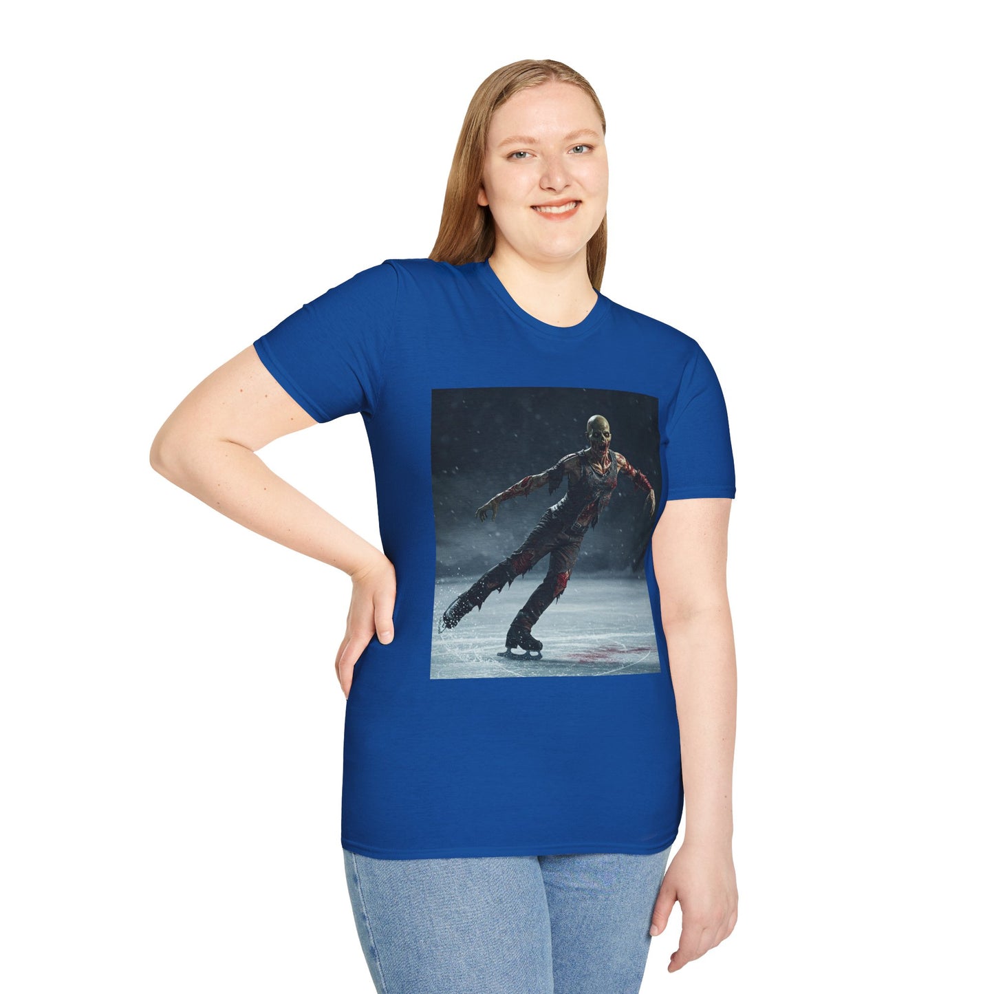 Chilling Thriller Unisex Softstyle T-Shirt - Ice Skating Horror Design