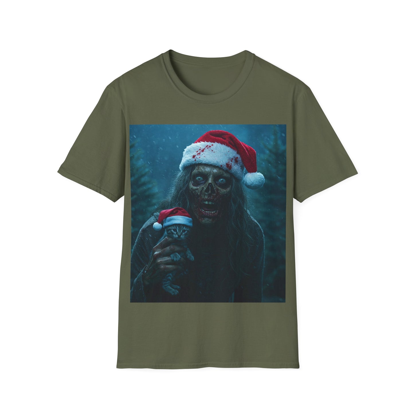 UK - Spooky Christmas Apocalyptic Portrait Tee, bold, decaying zombie graphic cat
