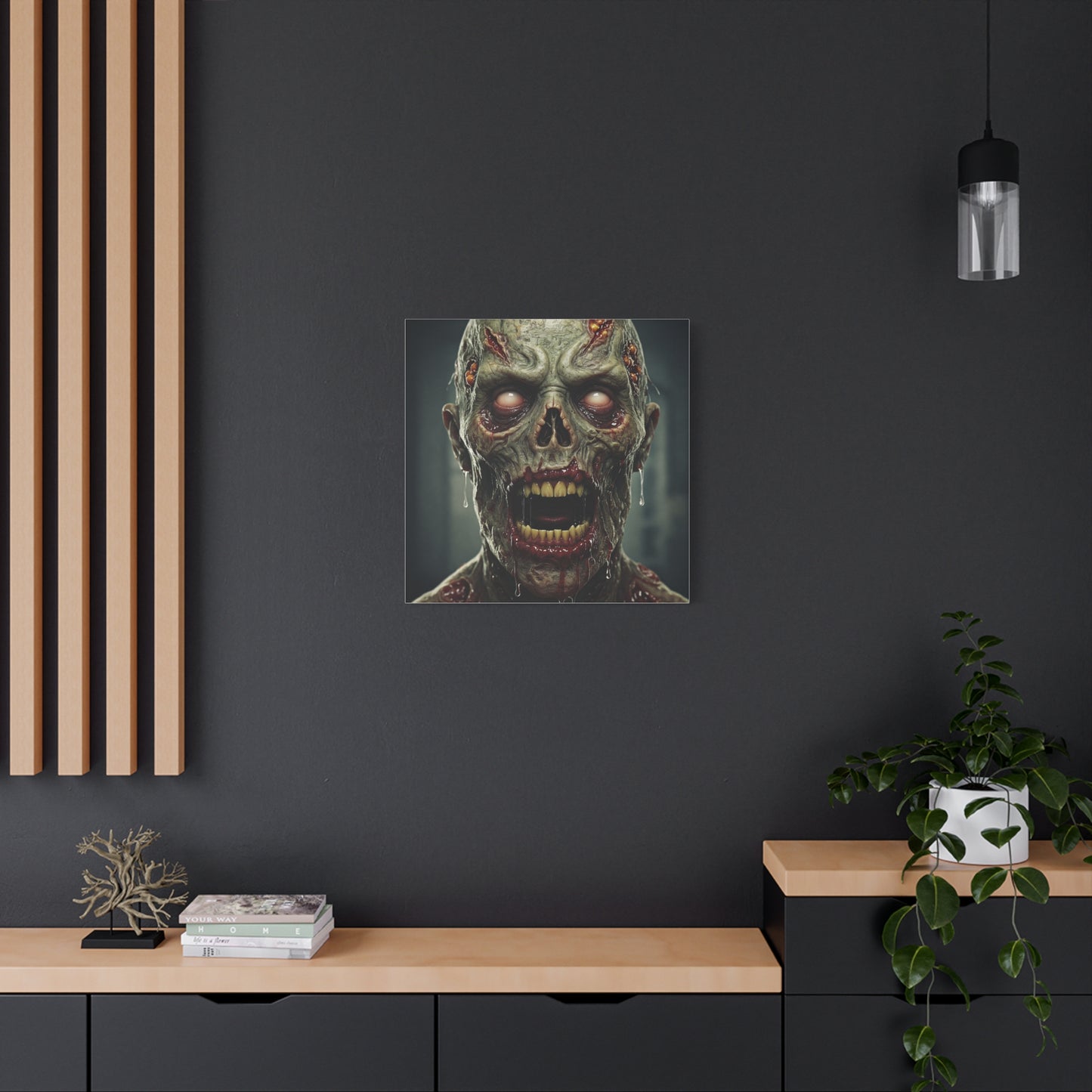 Creepy Zombie Wall Art - Stretched Matte Canvas for Halloween Decor