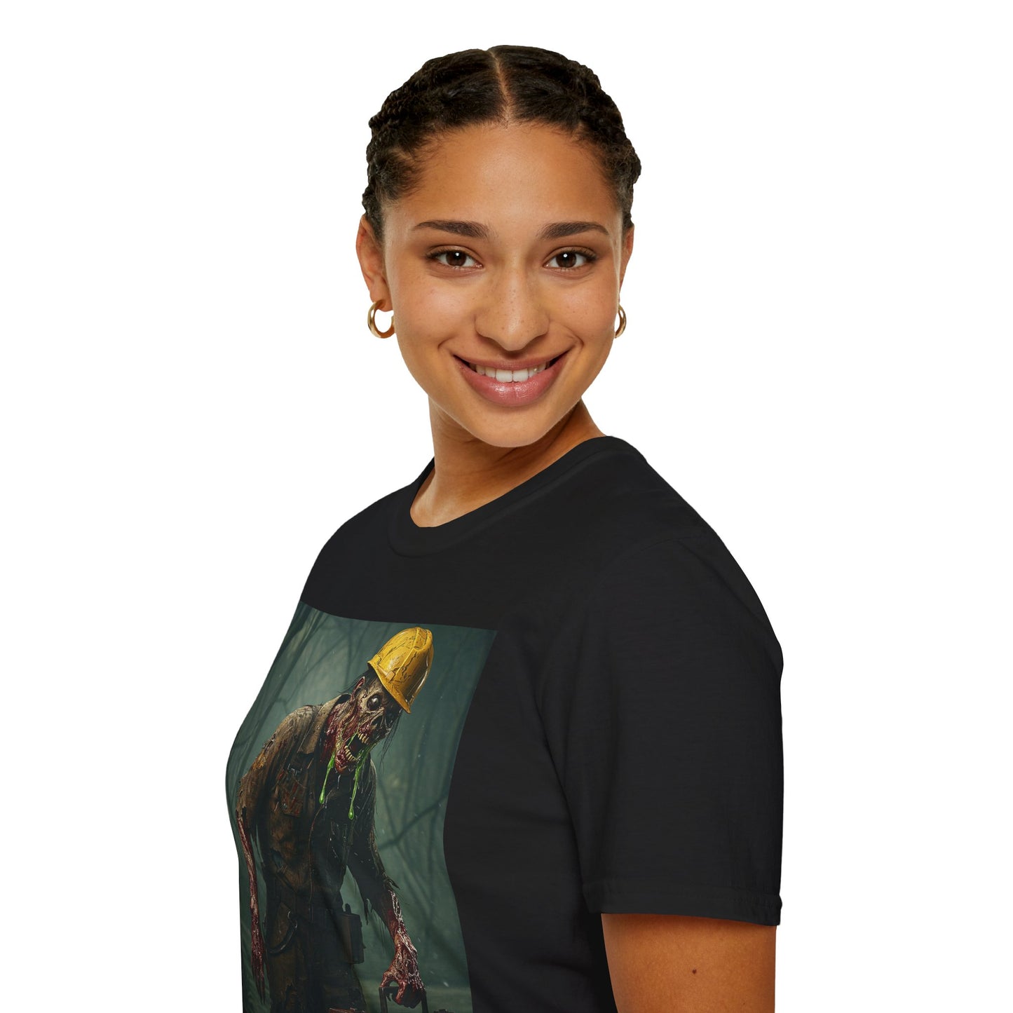 Zombie Construction Worker Unisex Softstyle T-Shirt | Spooky Halloween Apparel