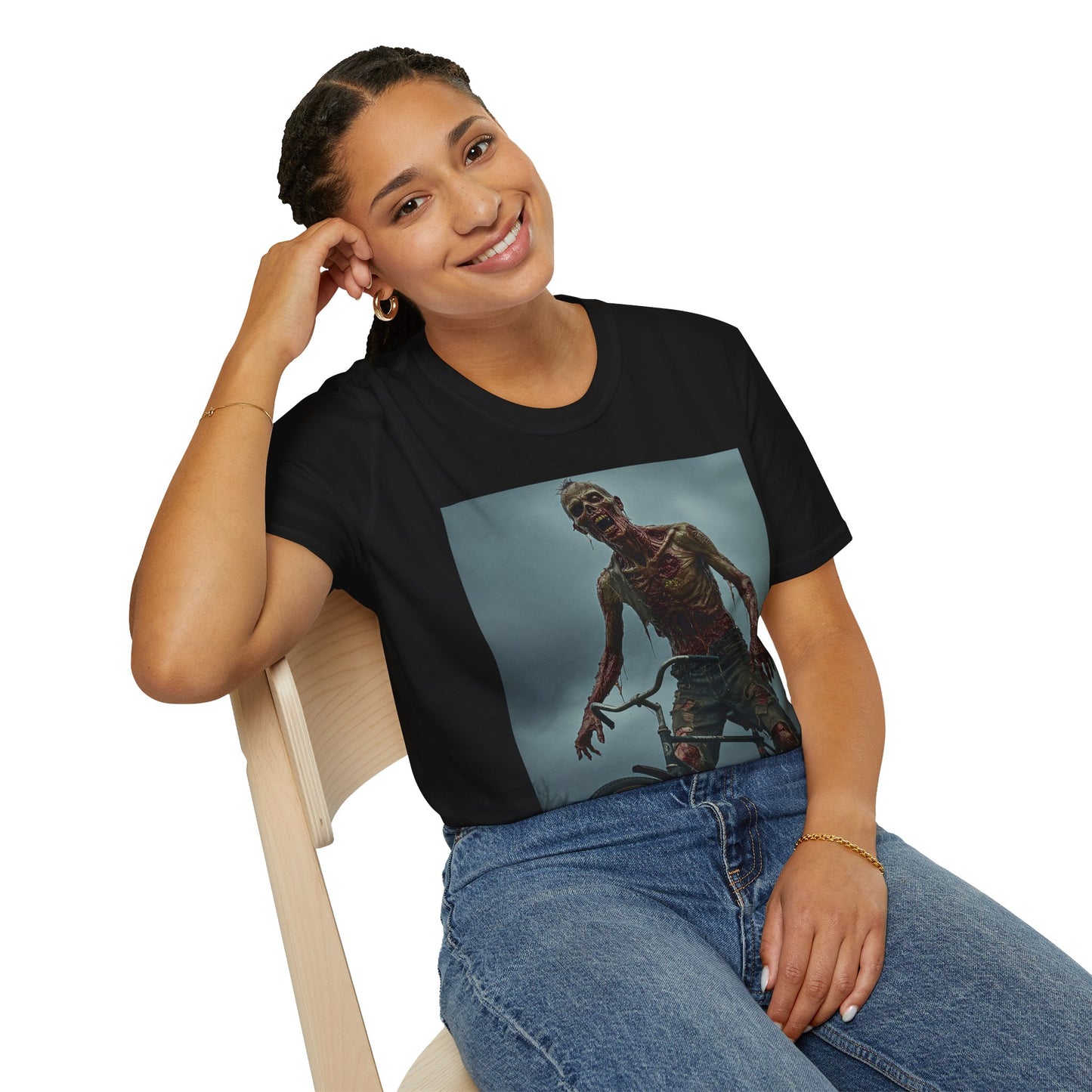 Unisex Zombie Graphic T-Shirt - Spooky Biker Design for Halloween