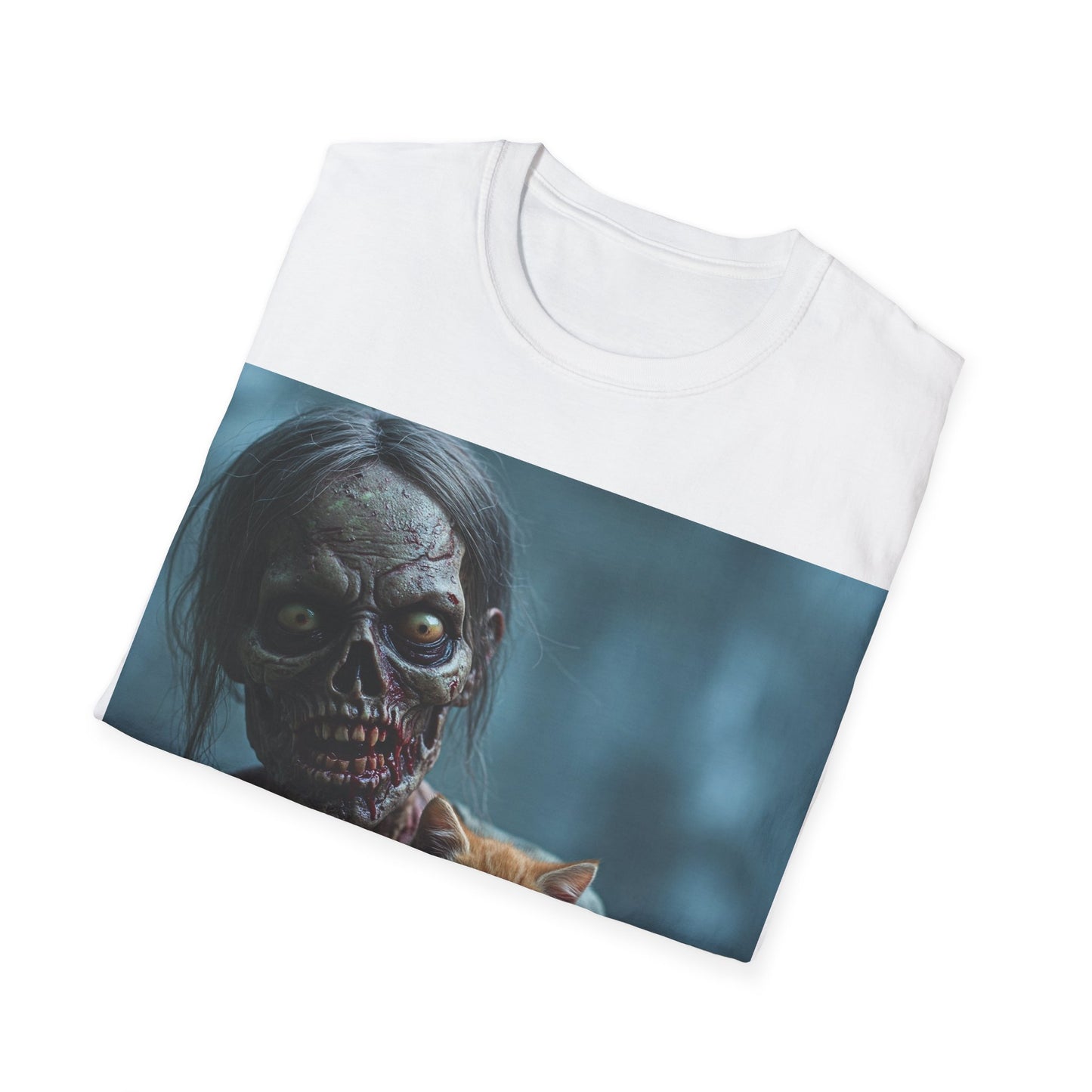 UK - Zombie Cat Lover Apocalyptic Portrait Tee, bold, decaying zombie graphic