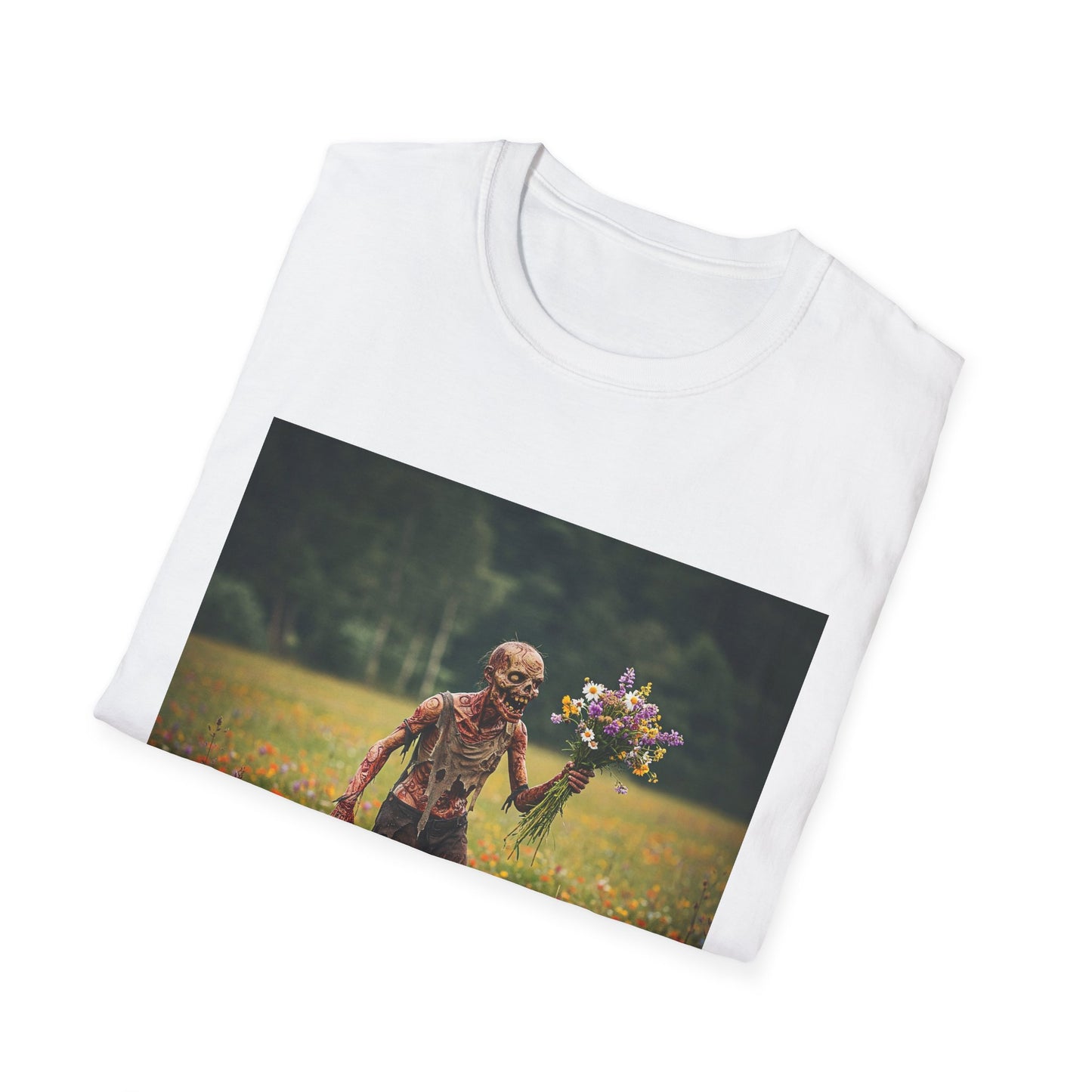 Zombie in Bloom Unisex Softstyle T-Shirt – Perfect for Halloween and Unique Gift Ideas