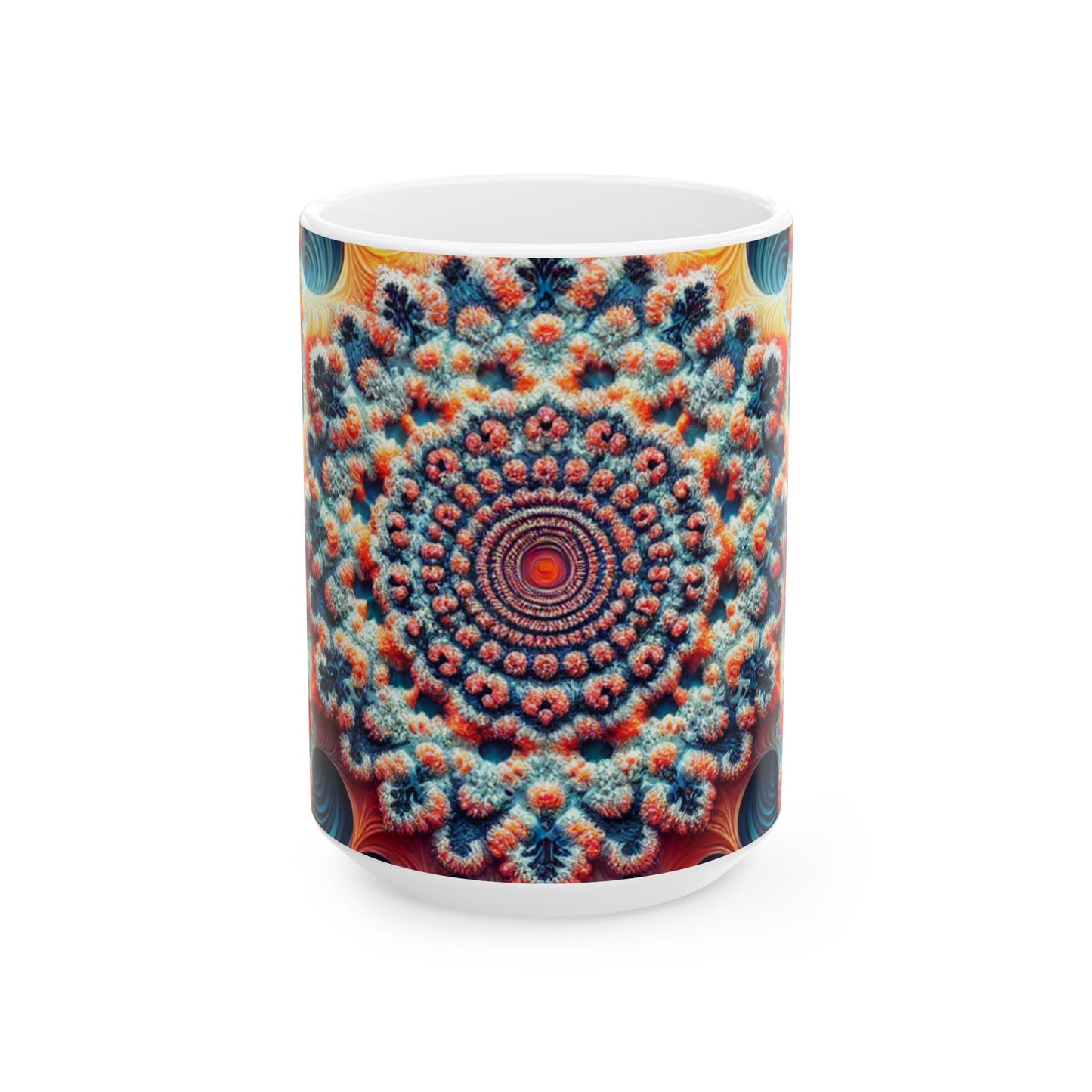 Vibrant Mandala Ceramic Mug - Colorful 11oz & 15oz Coffee Cup for Mandala Lovers
