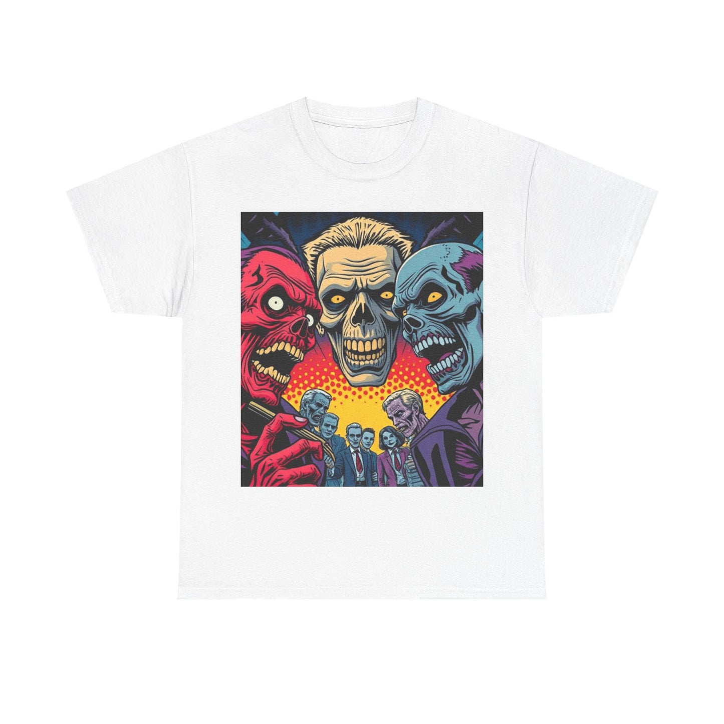 UK - Unisex Heavy Cotton Tee - Colorful Skeleton Design, Perfect for Halloween and Horror Fans