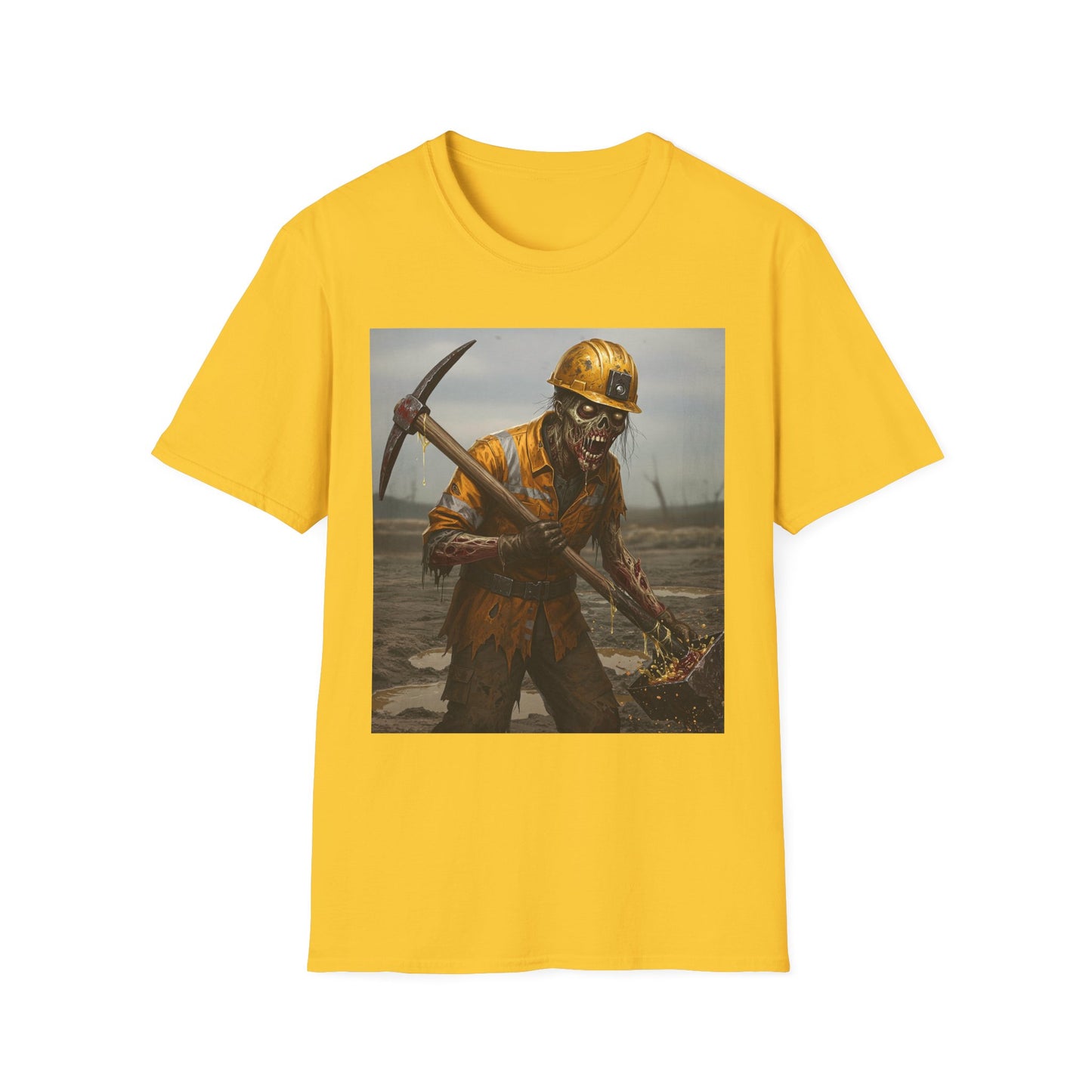 Zombie Miner Unisex Softstyle T-Shirt | Spooky Graphic Tee for Horror Fans