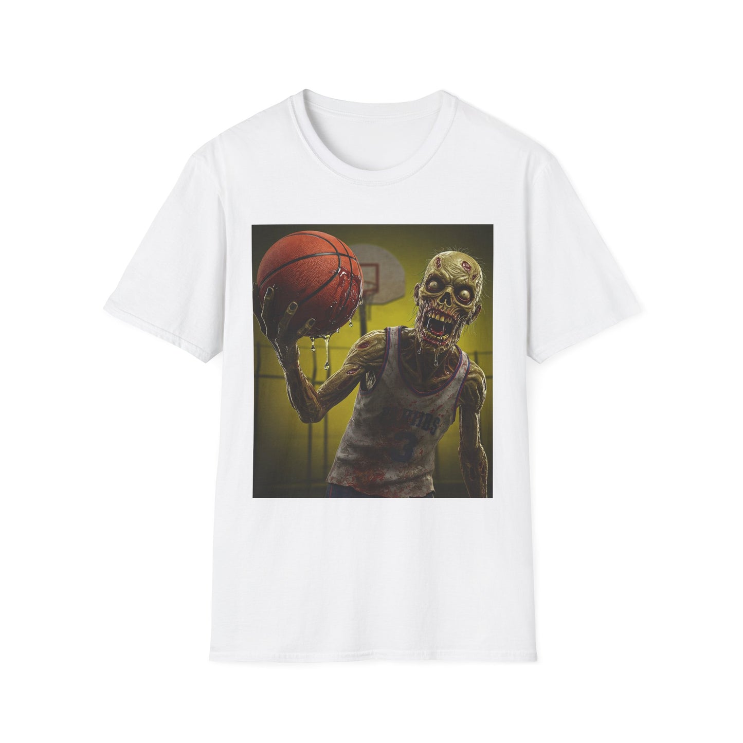 Zombie Basketball Apocalyptic Portrait Tee, bold, decaying zombie graphic