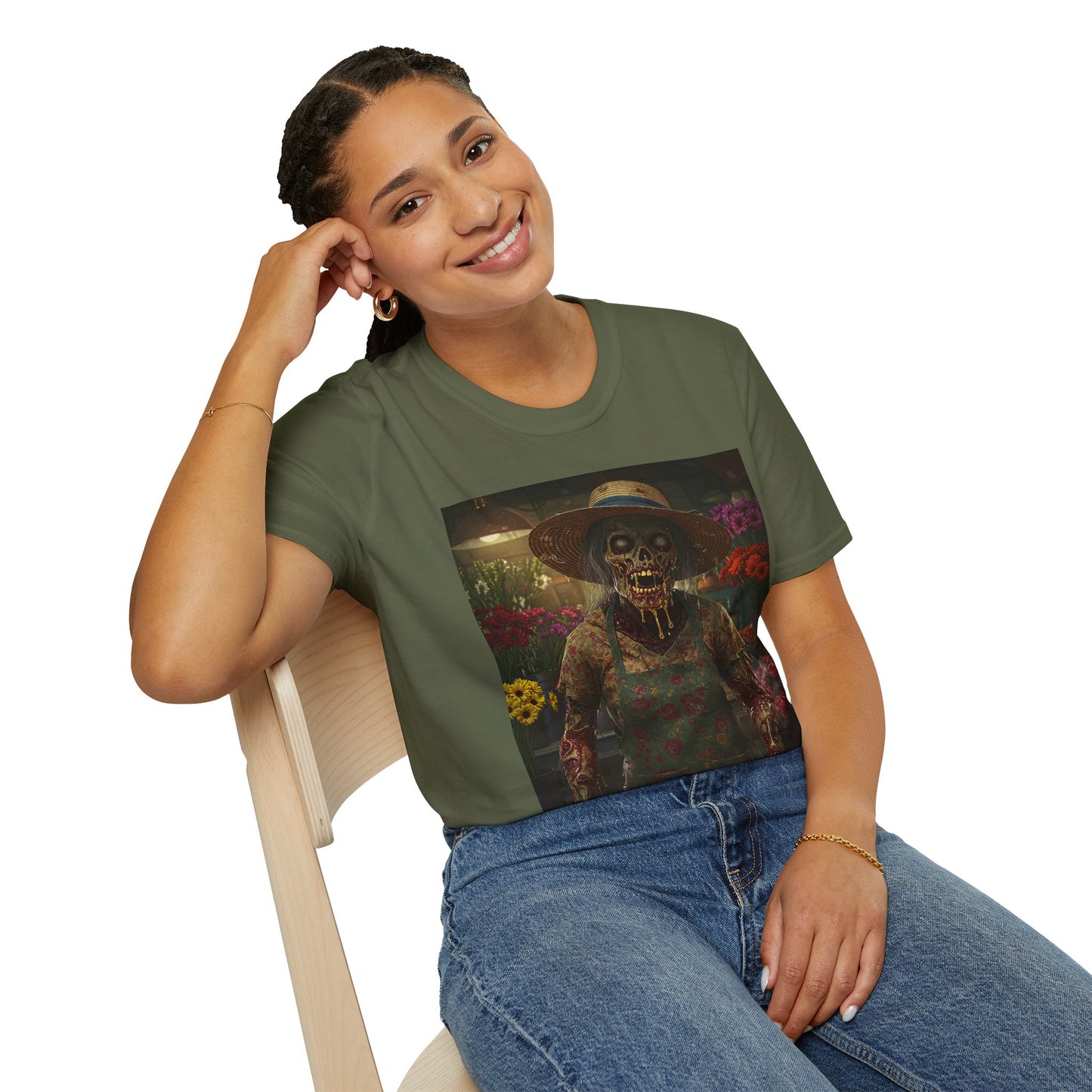 Unisex Softstyle T-Shirt - Vintage Floral Skeleton Design for Halloween