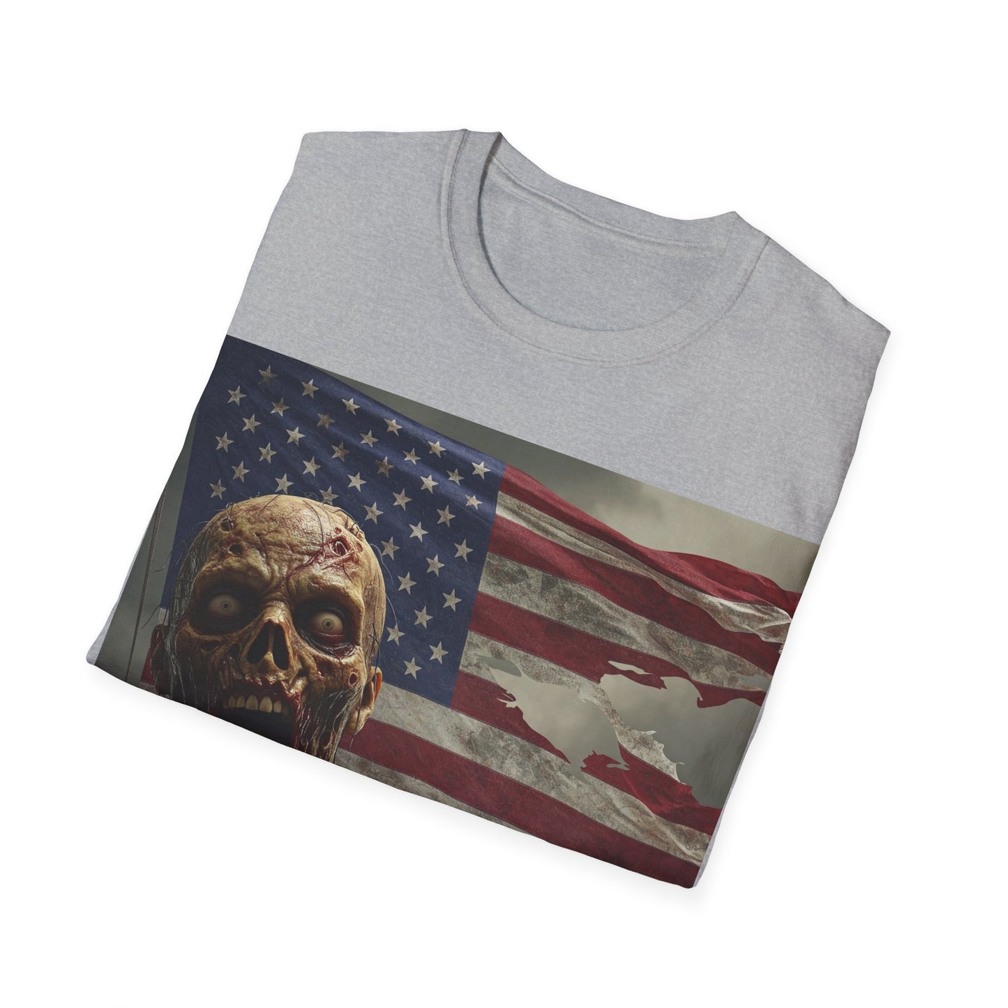 UK - Zombie American Flag Apocalyptic Portrait Tee, bold, decaying zombie graphic