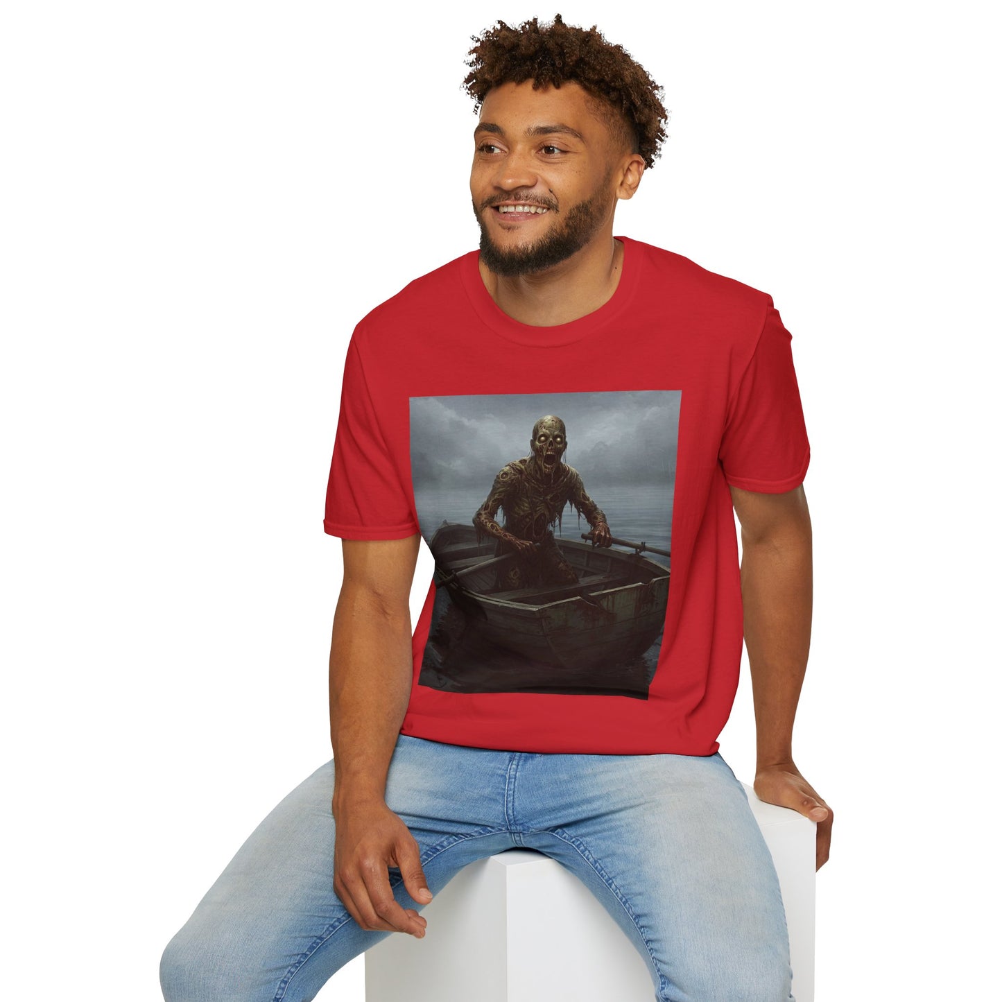 Zombie Rowboat Unisex Softstyle T-Shirt - Spooky Graphic Tee for Halloween Fans