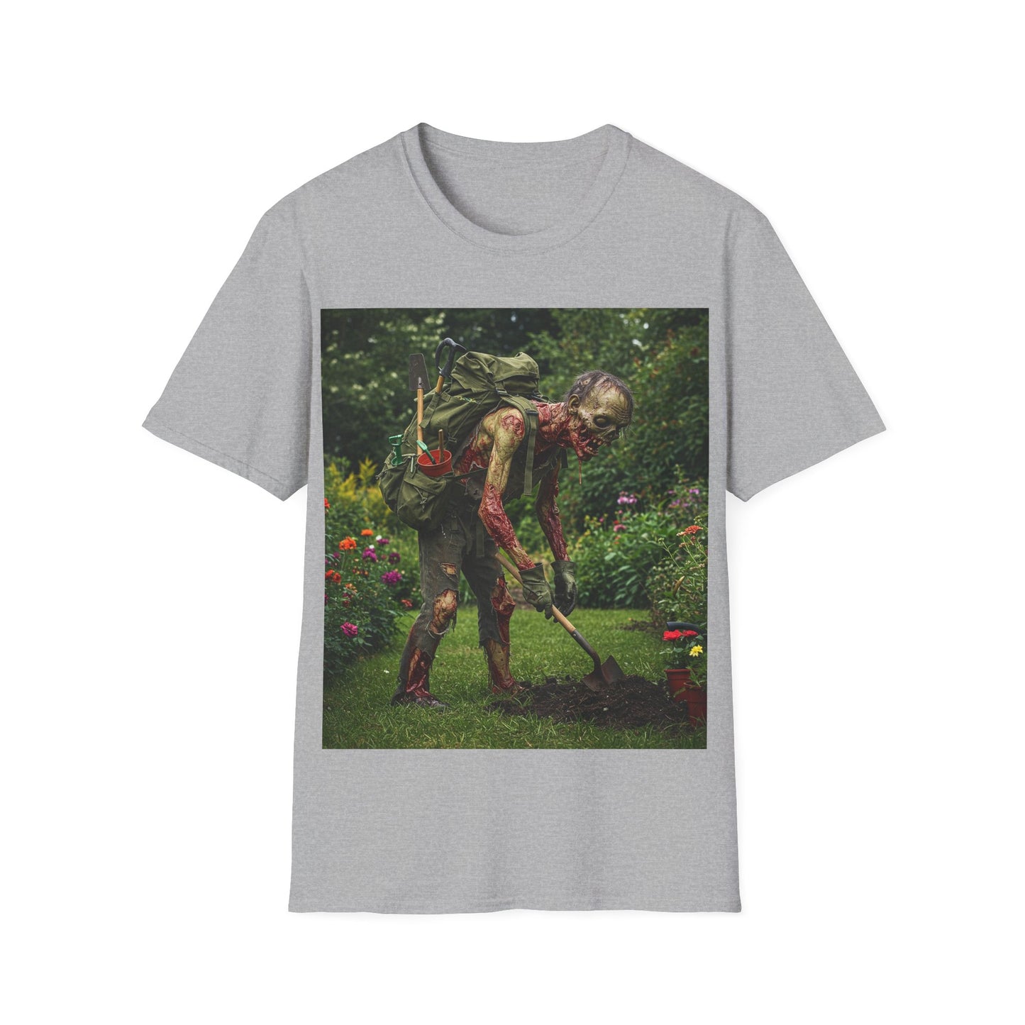 UK - Garden Zombie Unisex Softstyle T-Shirt - Perfect for Halloween and Horror Fans