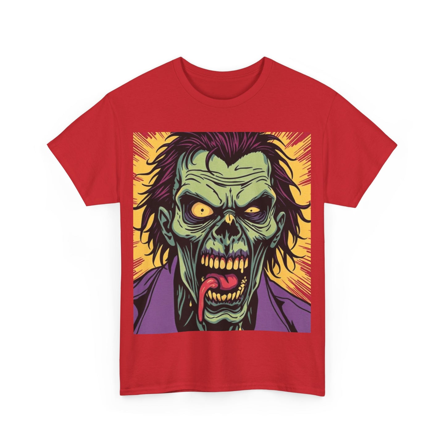 UK - Horror-Themed Unisex Heavy Cotton Tee - Zombie Graphic T-Shirt for Halloween & Casual Wear