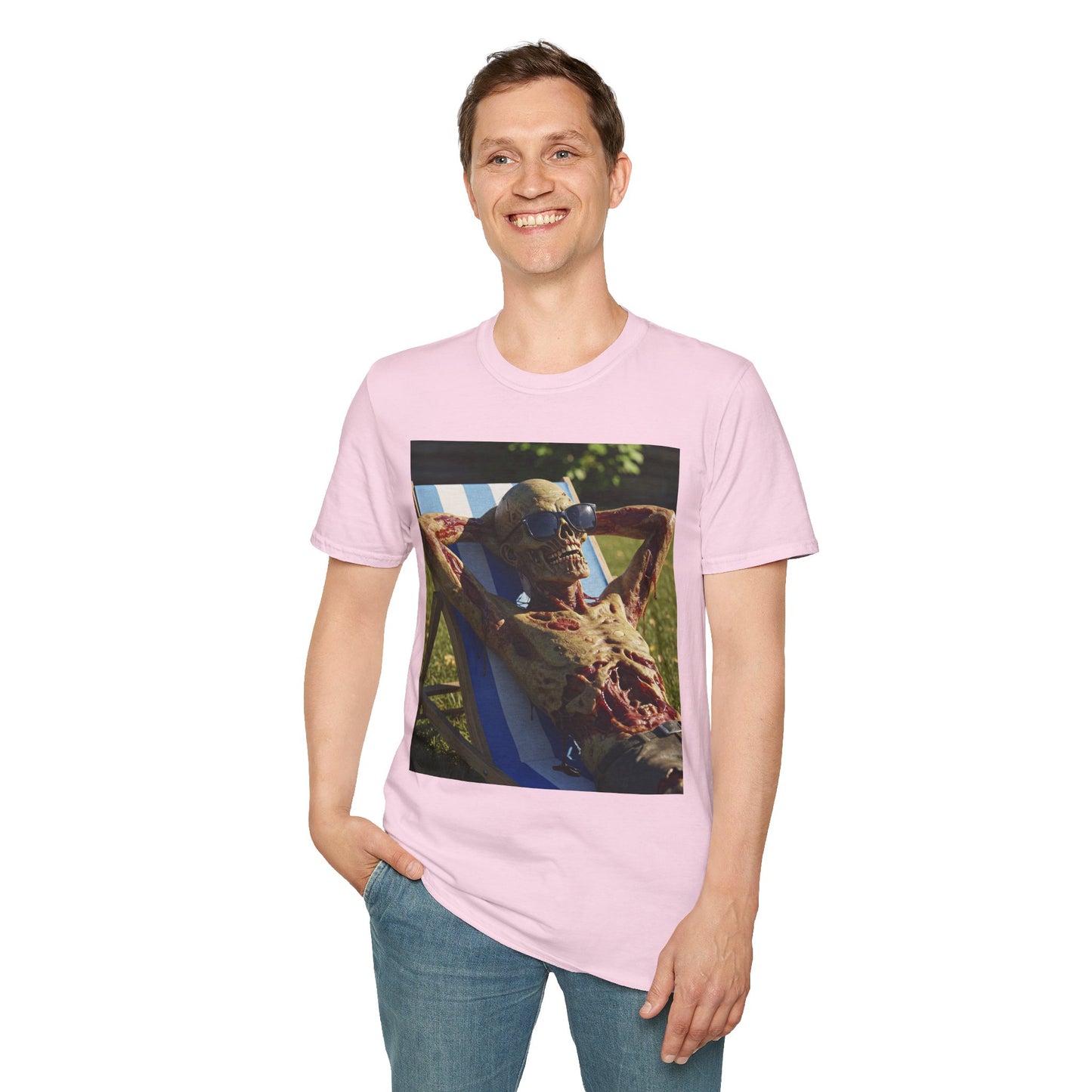 Chillin' Skeleton Unisex Softstyle T-Shirt - Casual Halloween Vibe