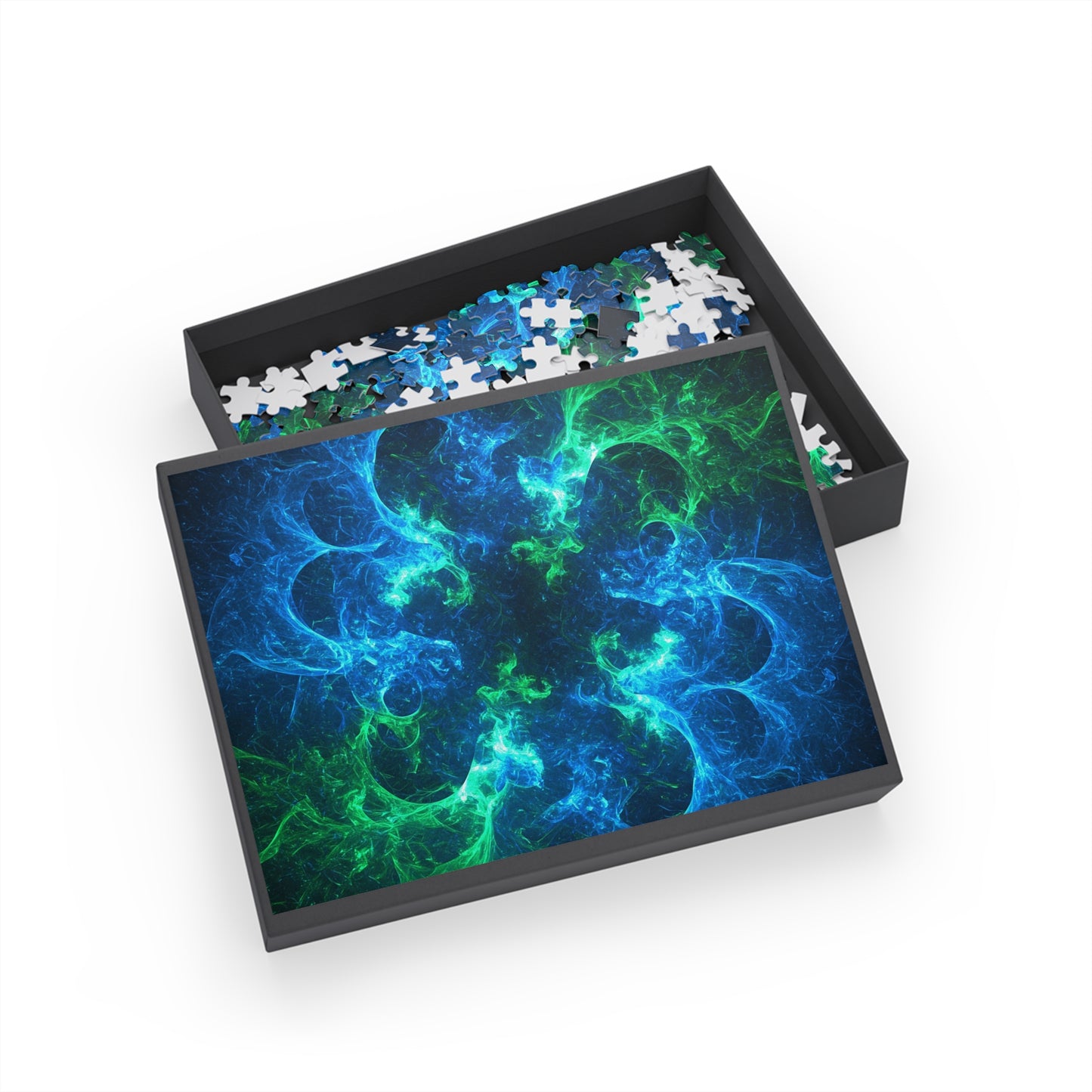 Vibrant Blue and Green Fractal Puzzle - 96 to 1000 Pieces - Perfect for Game Night and Family Fun