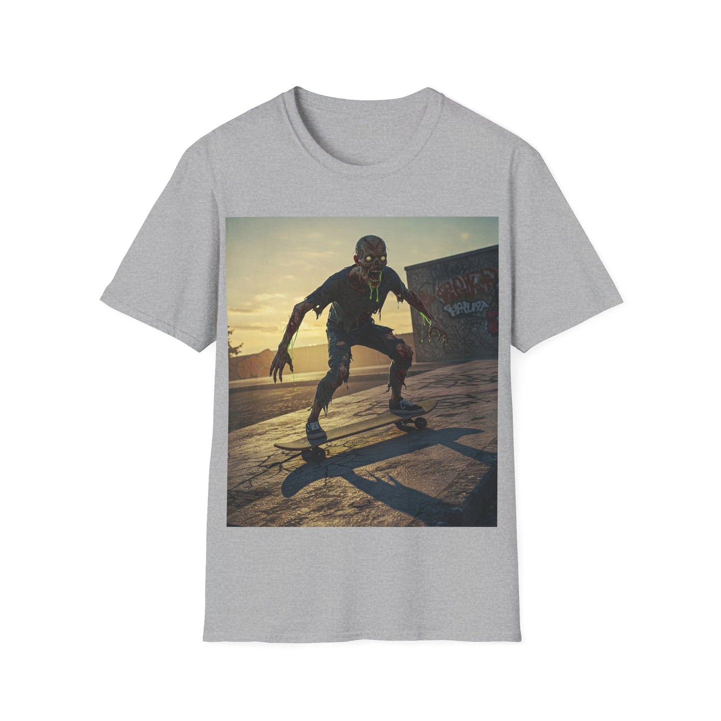UK - Skateboard Zombie Unisex Softstyle T-Shirt | Casual Graphic Tee for Skaters