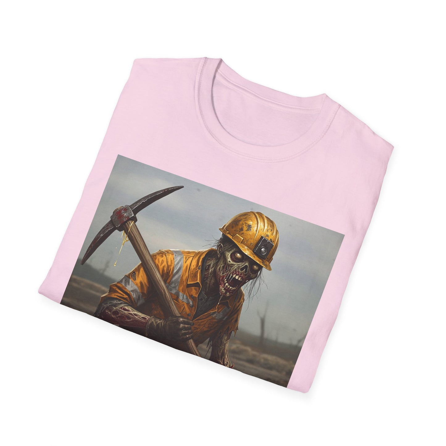 Zombie Miner Unisex Softstyle T-Shirt | Spooky Graphic Tee for Horror Fans