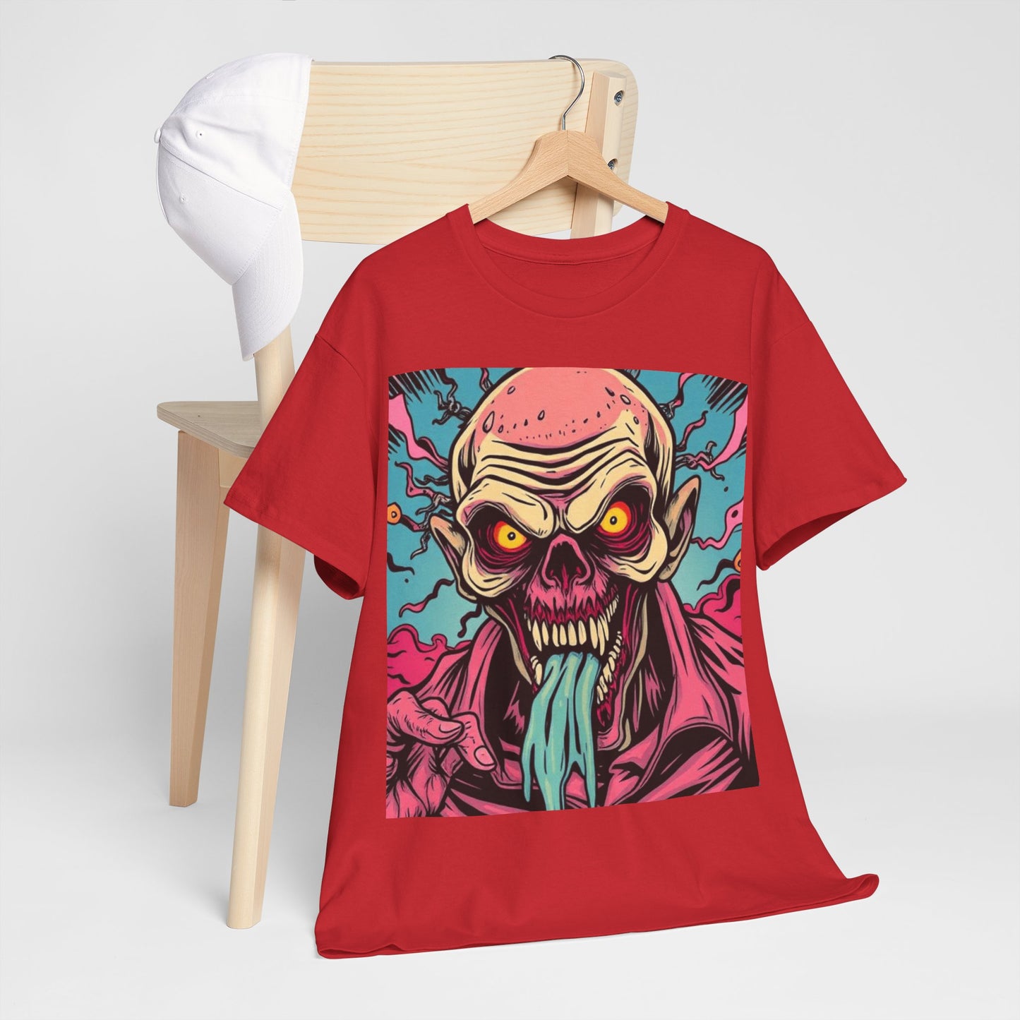 UK - Unisex Heavy Cotton Tee - Retro Zombie Design Graphic Tee for Halloween and Casual Wear