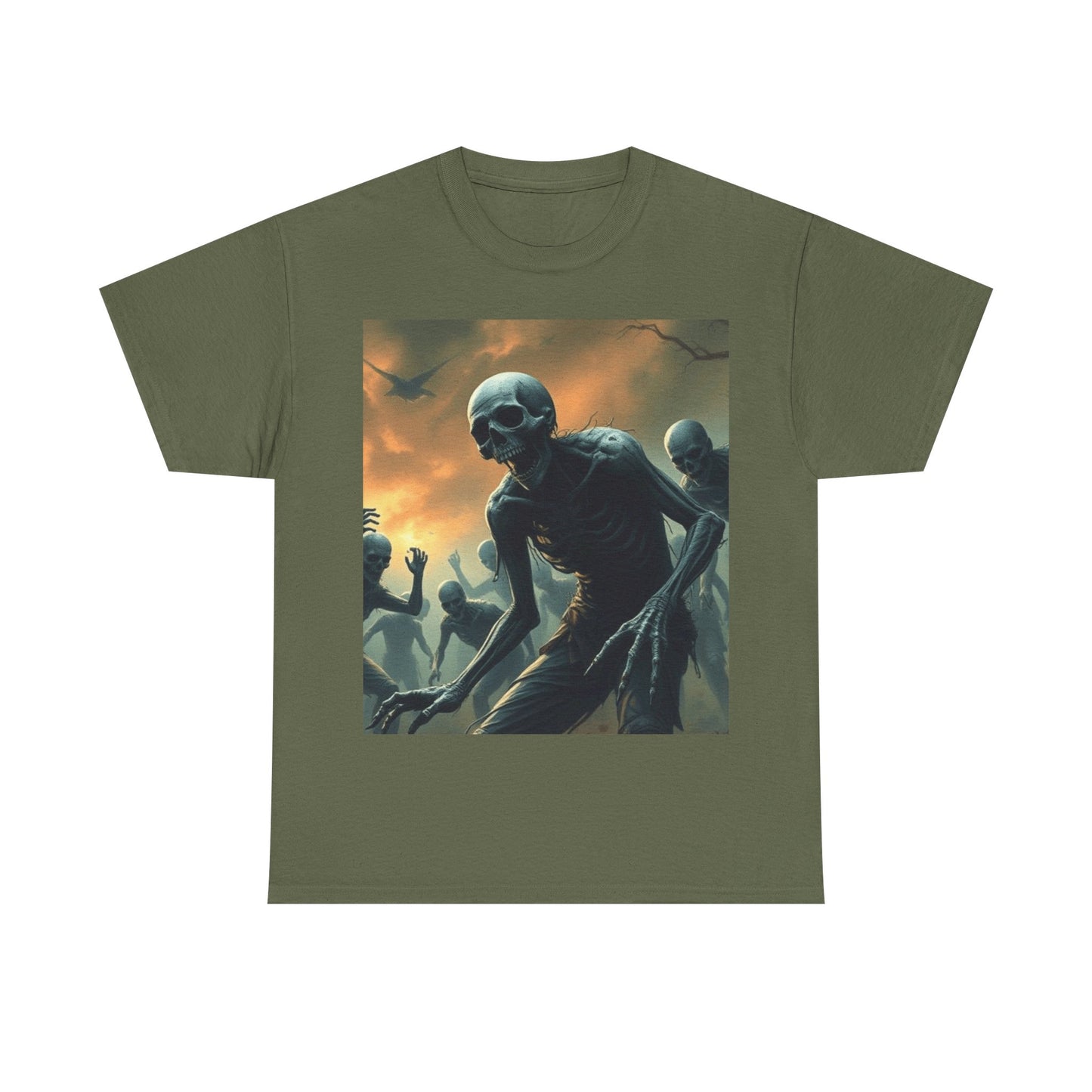 UK - Unisex Heavy Cotton Tee - Eerie Skeleton Design for Halloween Enthusiasts