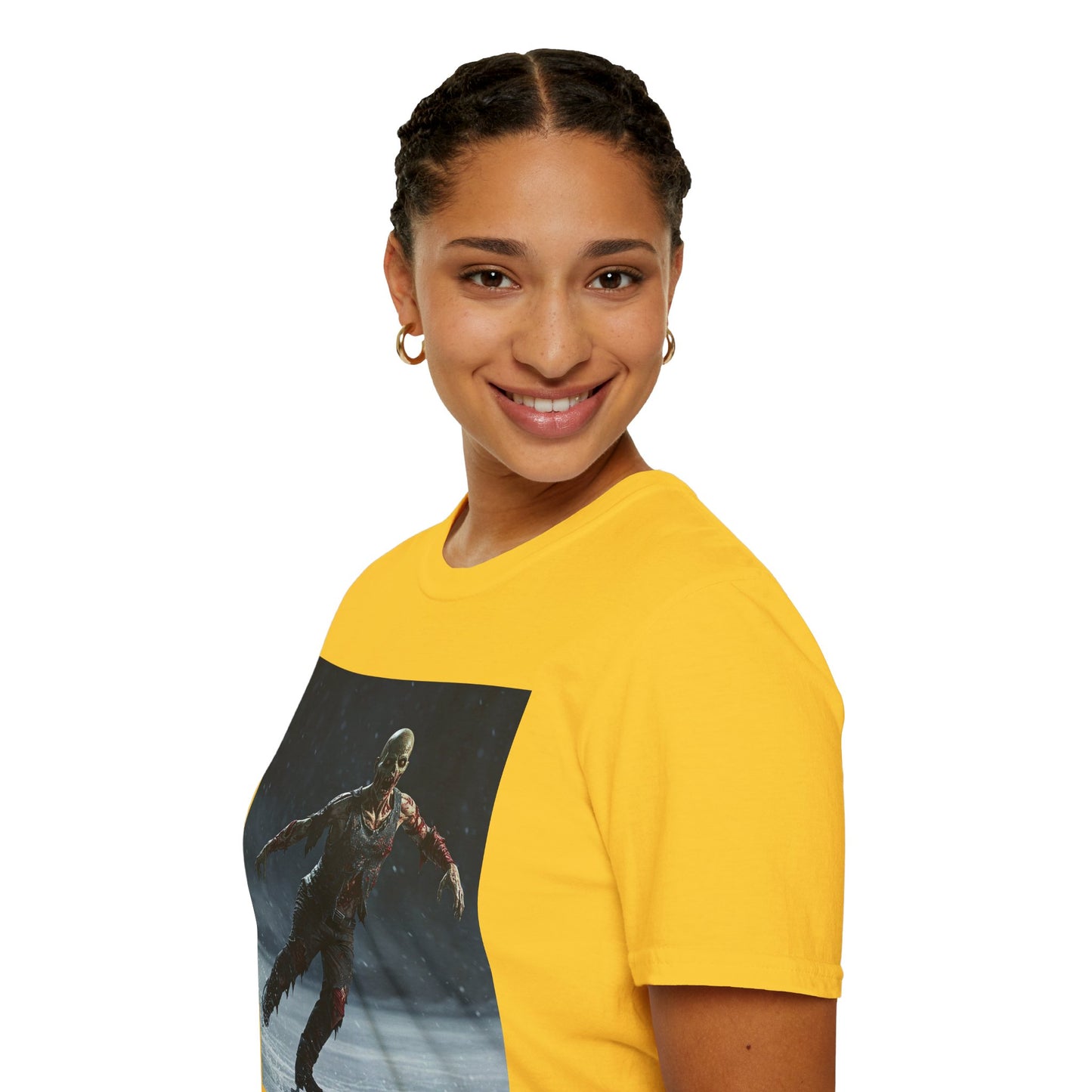 Chilling Thriller Unisex Softstyle T-Shirt - Ice Skating Horror Design