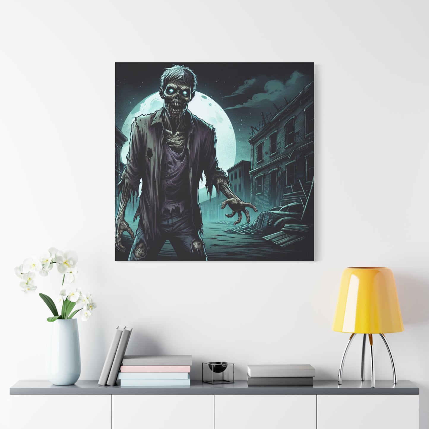 Zombie Moon Canvas Wall Art - Horror Decor for Halloween