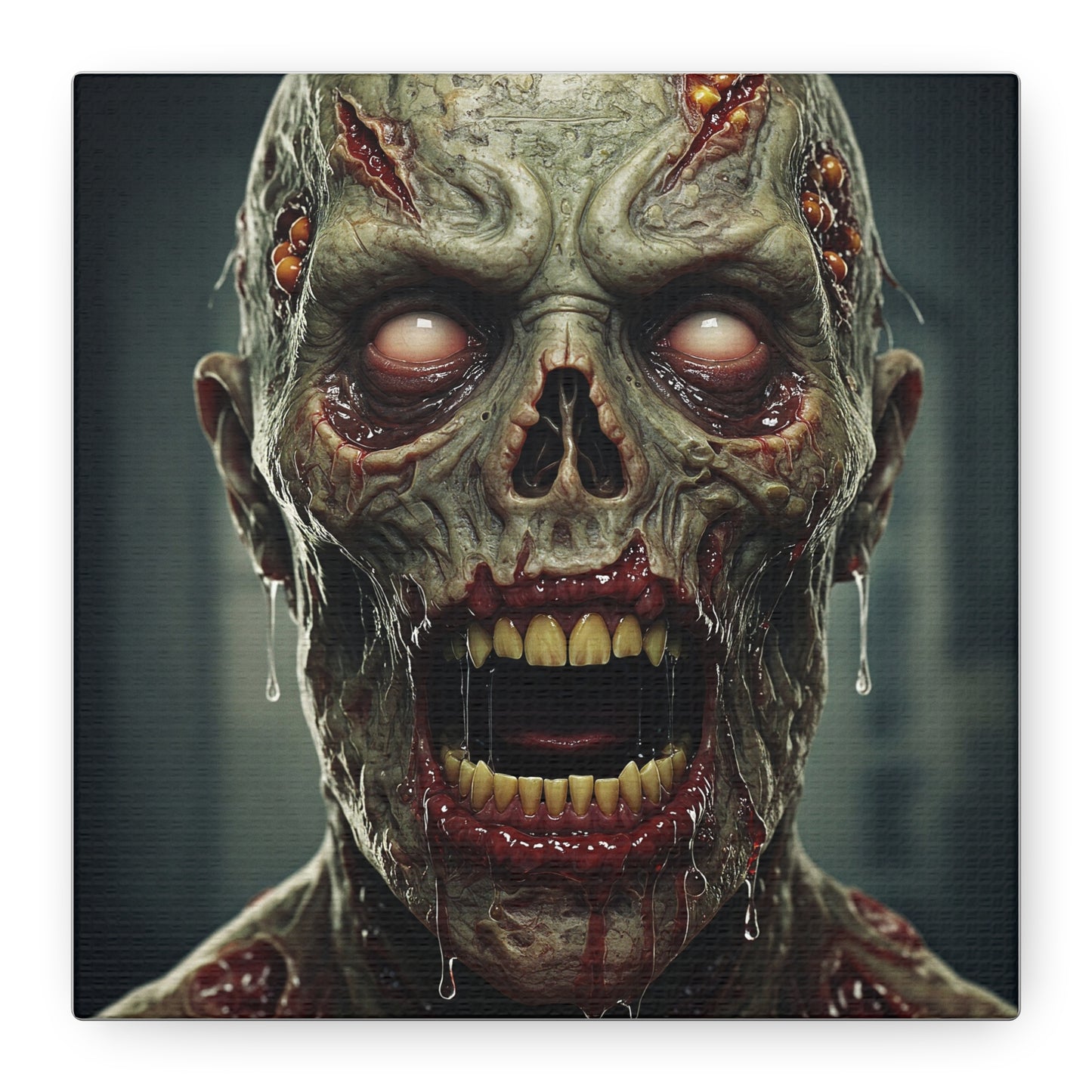 Creepy Zombie Wall Art - Stretched Matte Canvas for Halloween Decor