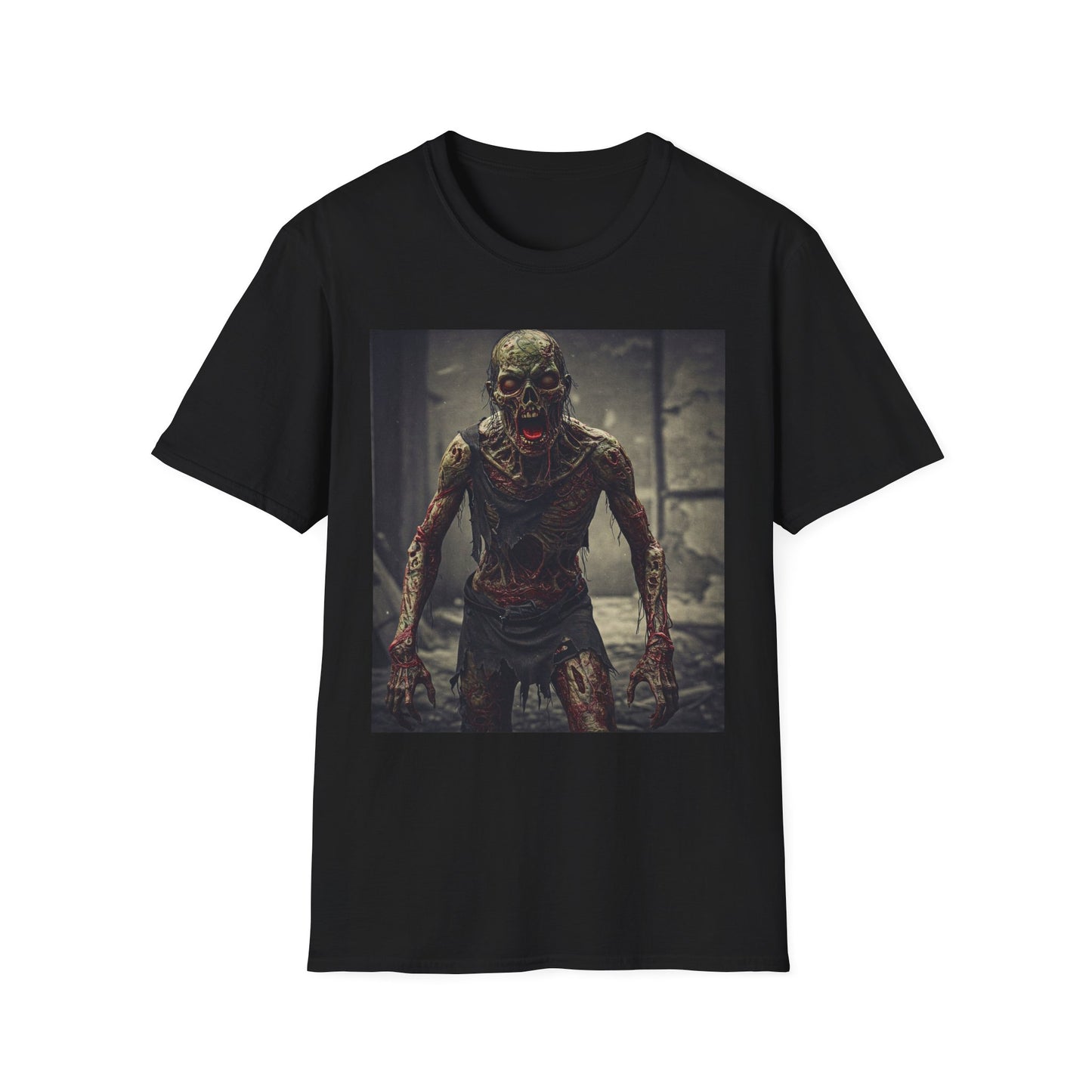 Apocalyptic Portrait Tee, bold, decaying zombie graphic