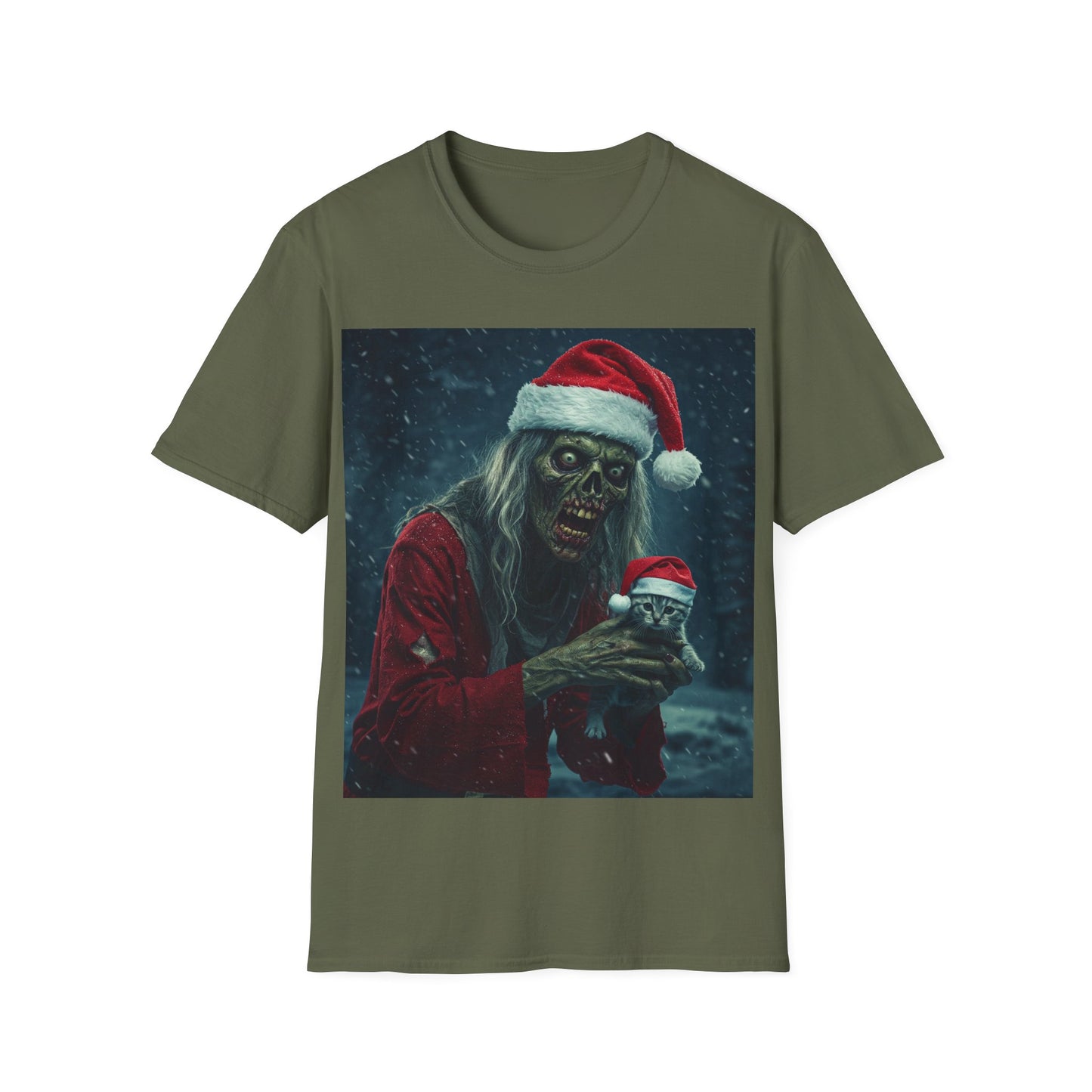 UK - Festive Zombie Santa Apocalyptic Portrait Tee, bold, decaying zombie graphic