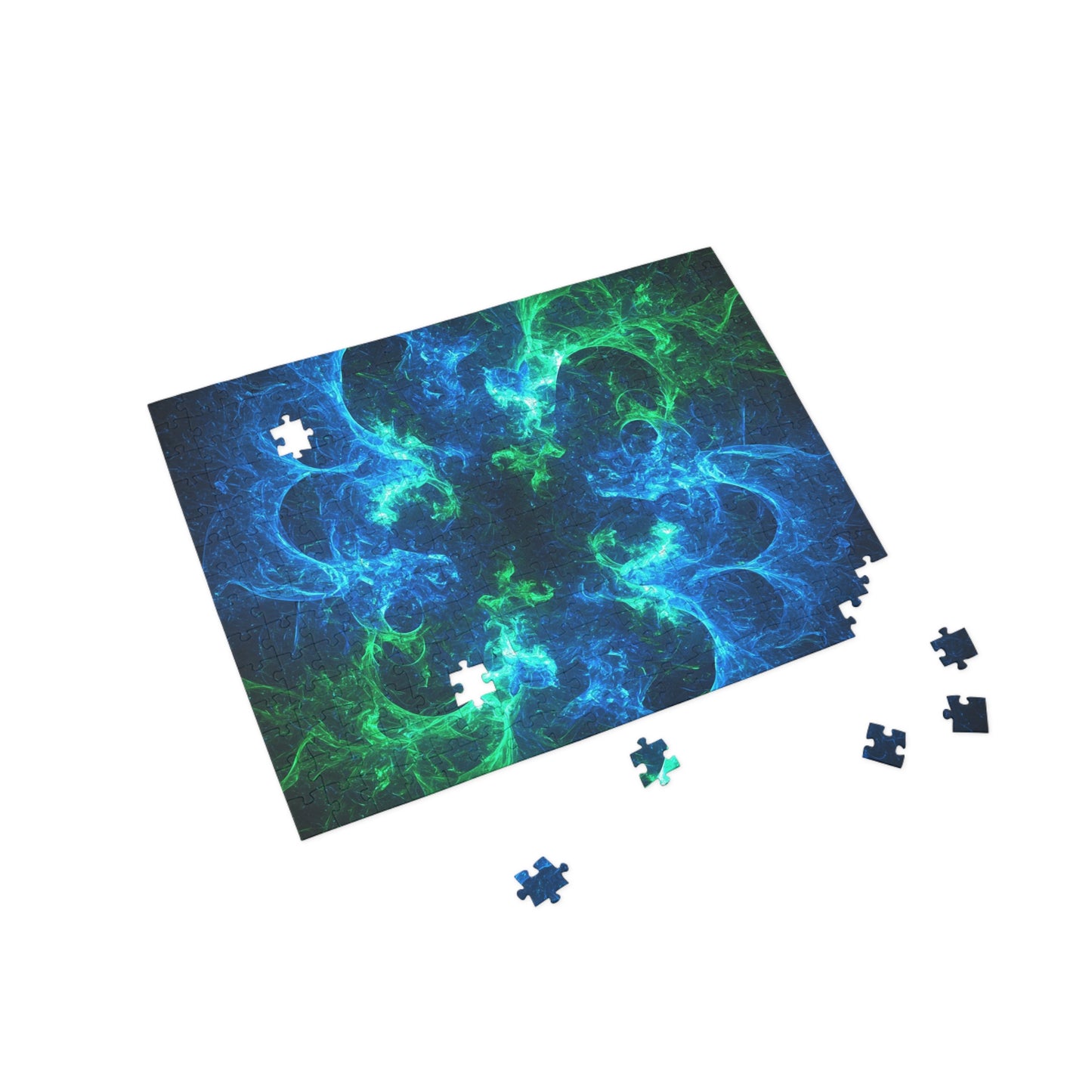 Vibrant Blue and Green Fractal Puzzle - 96 to 1000 Pieces - Perfect for Game Night and Family Fun