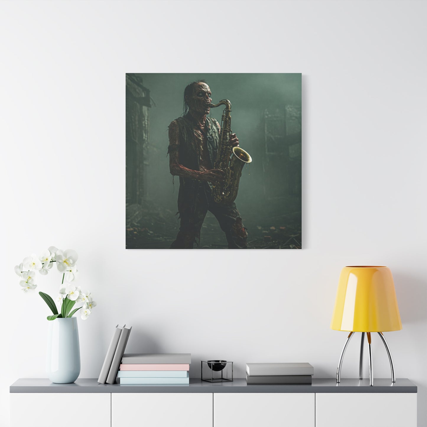Zombie Saxophonist Wall Art - Matte Canvas Print for Halloween Decor