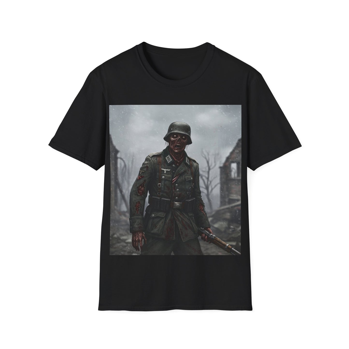 UK - Unisex Softstyle Graphic T-Shirt - Zombie Soldier Design