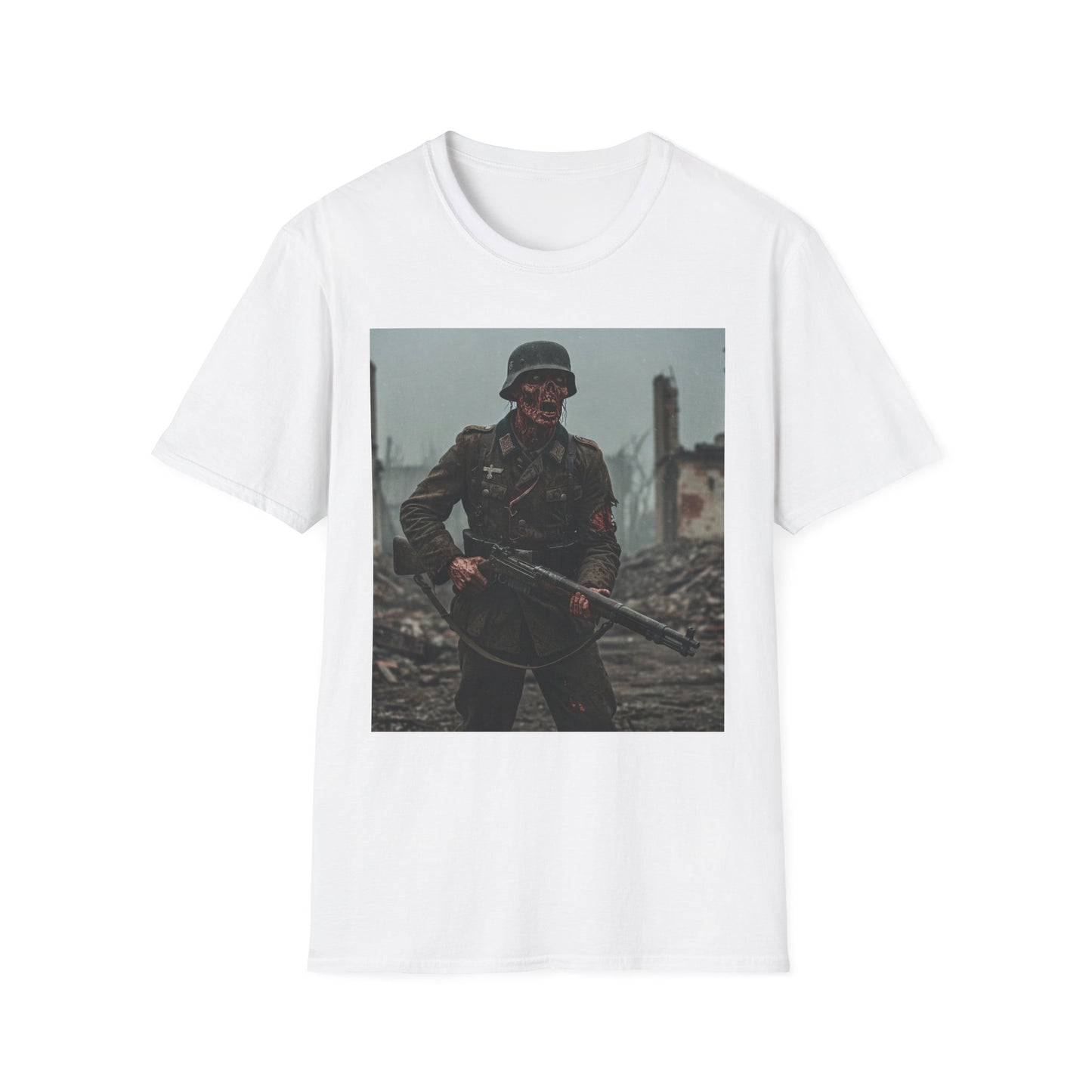 Vintage Soldier Apocalyptic Portrait Tee, bold, decaying zombie graphic