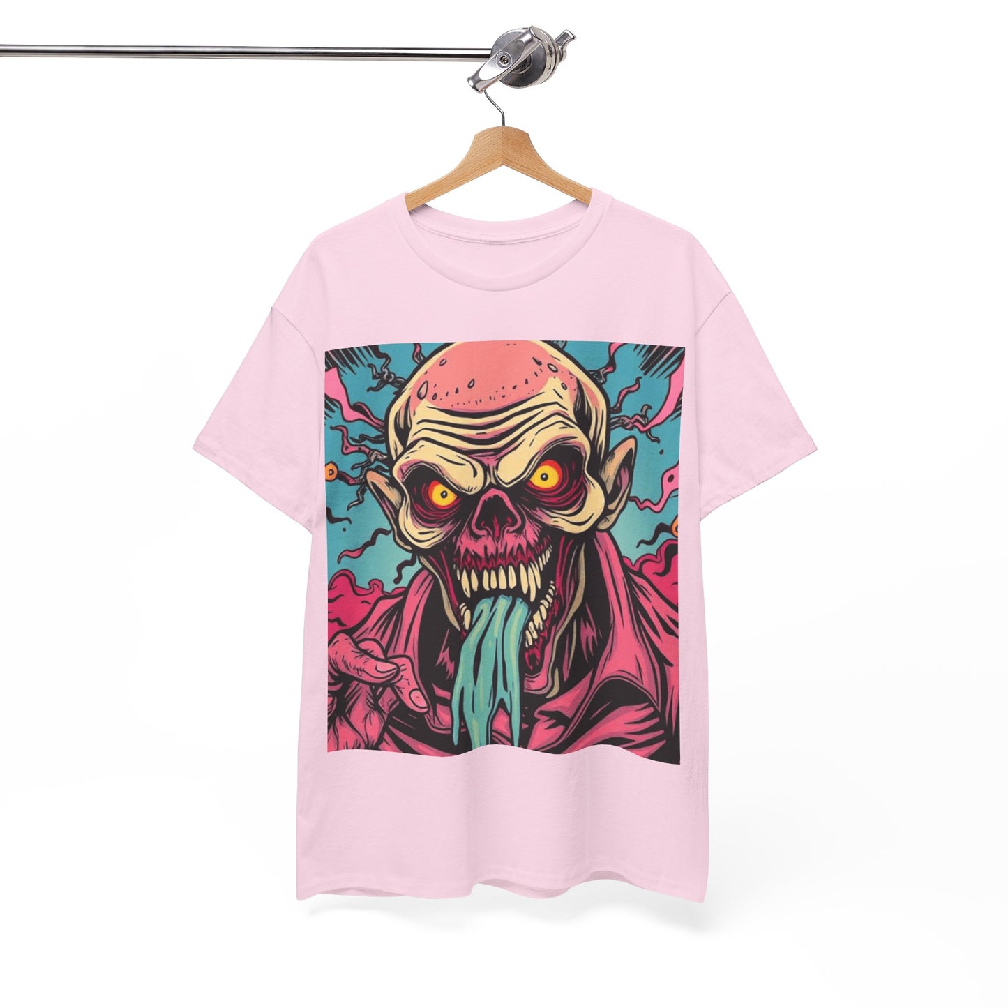 UK - Unisex Heavy Cotton Tee - Retro Zombie Design Graphic Tee for Halloween and Casual Wear