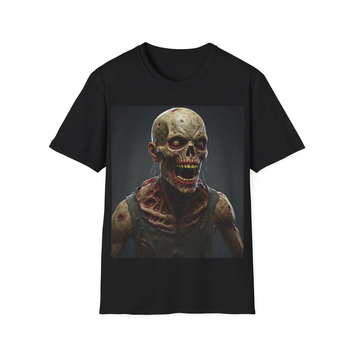 UK - Unisex Softstyle T-Shirt with Creepy Zombie Graphic - Perfect for Halloween and Horror Fans