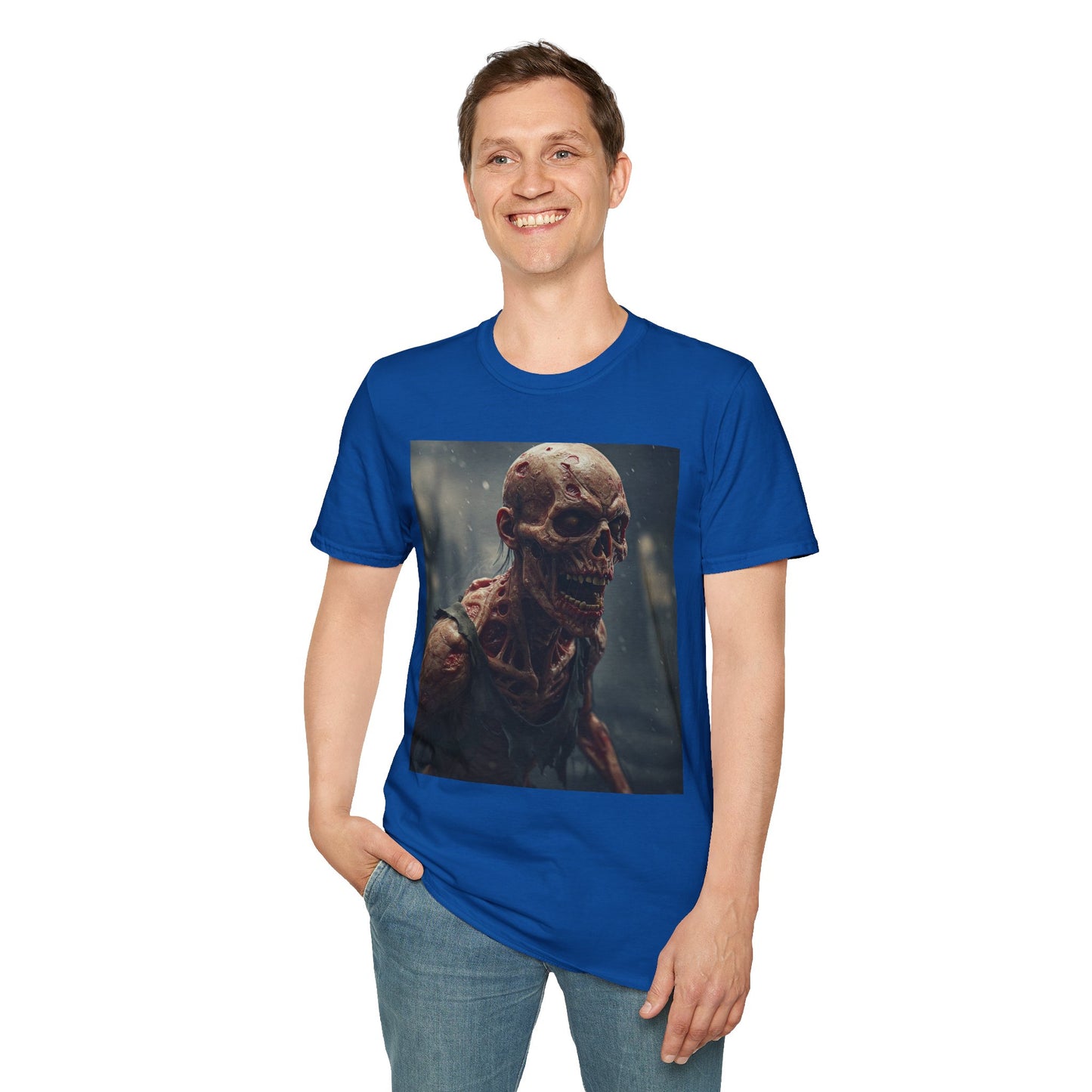 Unisex Softstyle T-Shirt with Creepy Skeleton Design - Perfect for Halloween and Horror Fans