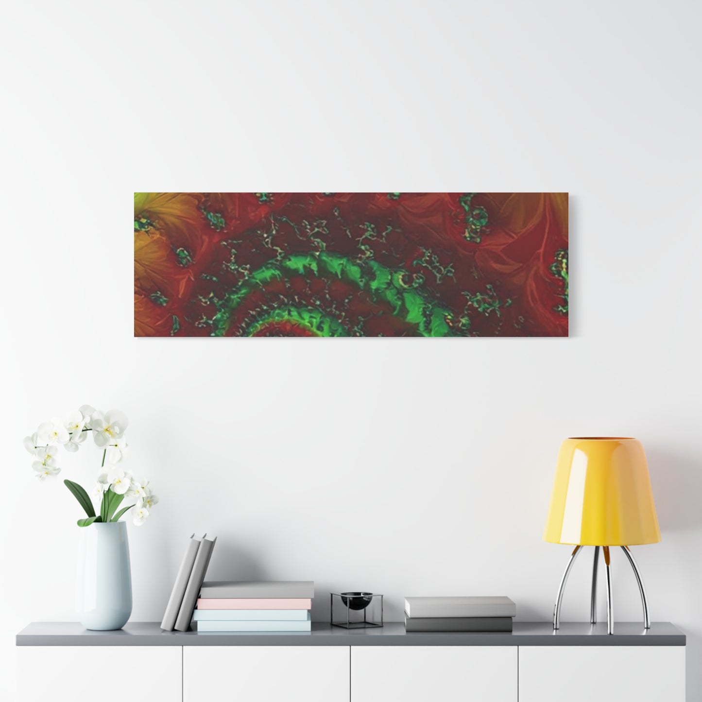 Vibrant Fractal Art Canvas - Green and Red Abstract Wall Decor