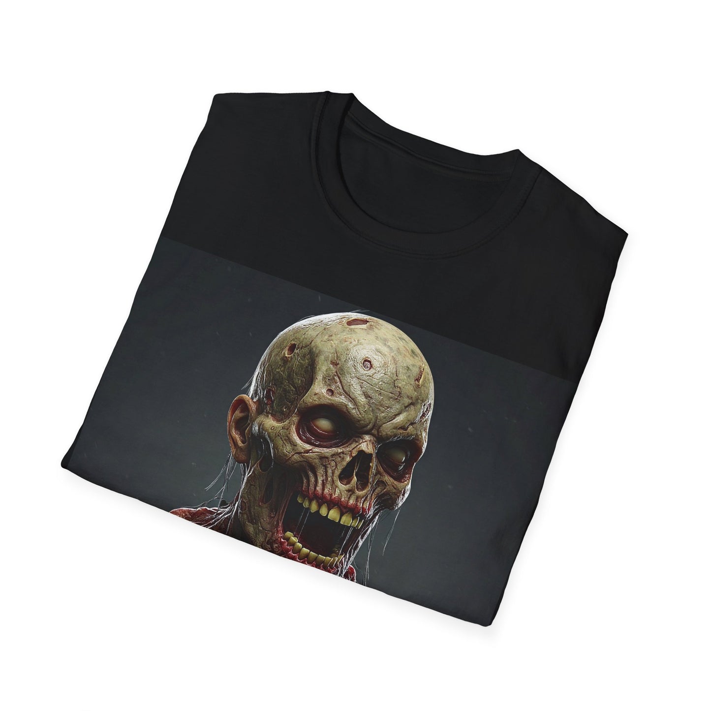 UK - Unisex Softstyle T-Shirt with Creepy Zombie Graphic - Perfect for Halloween and Horror Fans