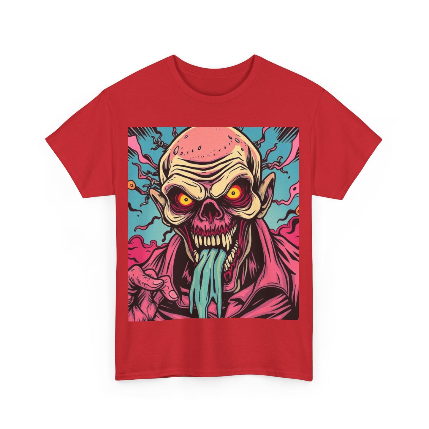 UK - Unisex Heavy Cotton Tee - Retro Zombie Design Graphic Tee for Halloween and Casual Wear