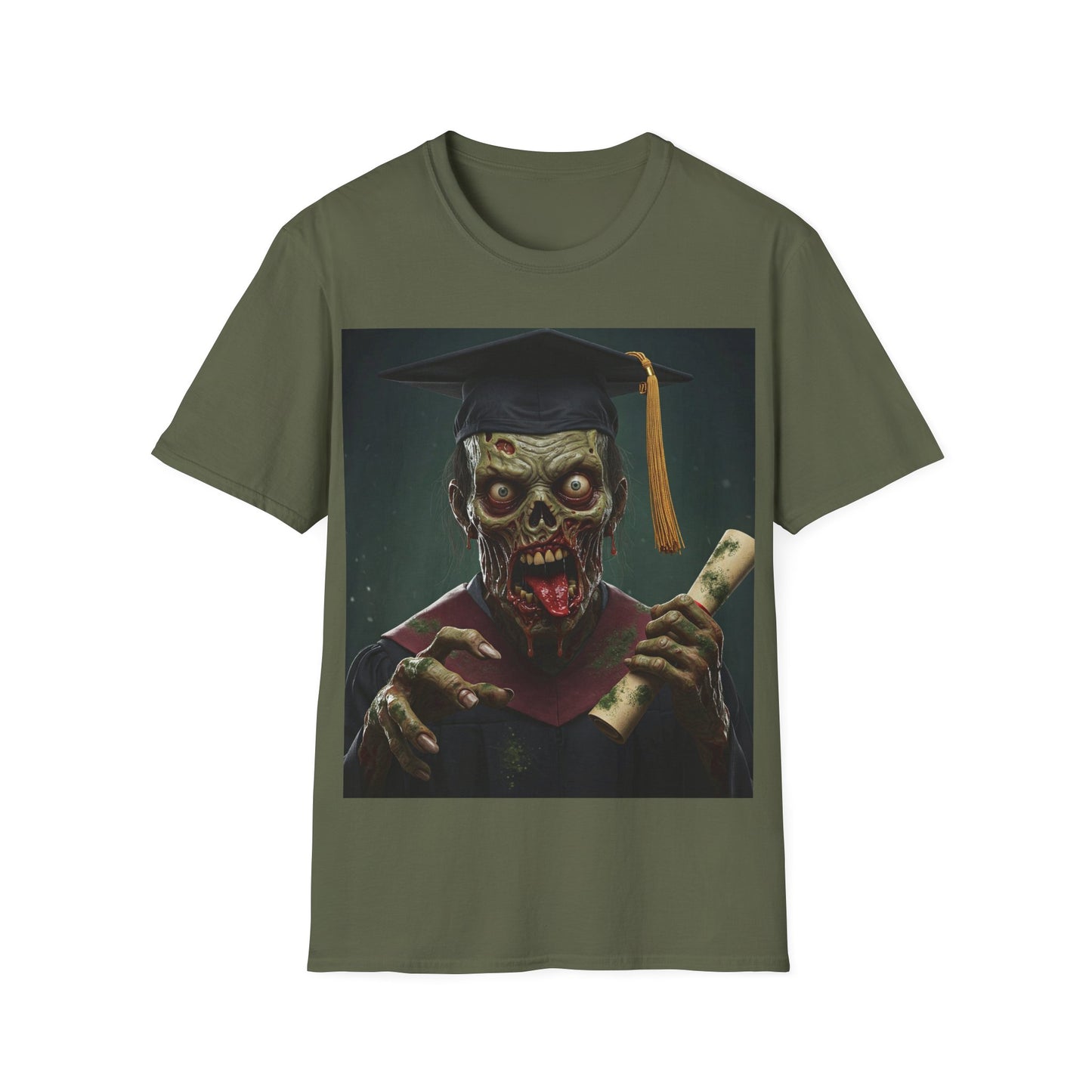 UK - Zombie Graduate Unisex Softstyle T-Shirt - Perfect for Halloween & Graduation