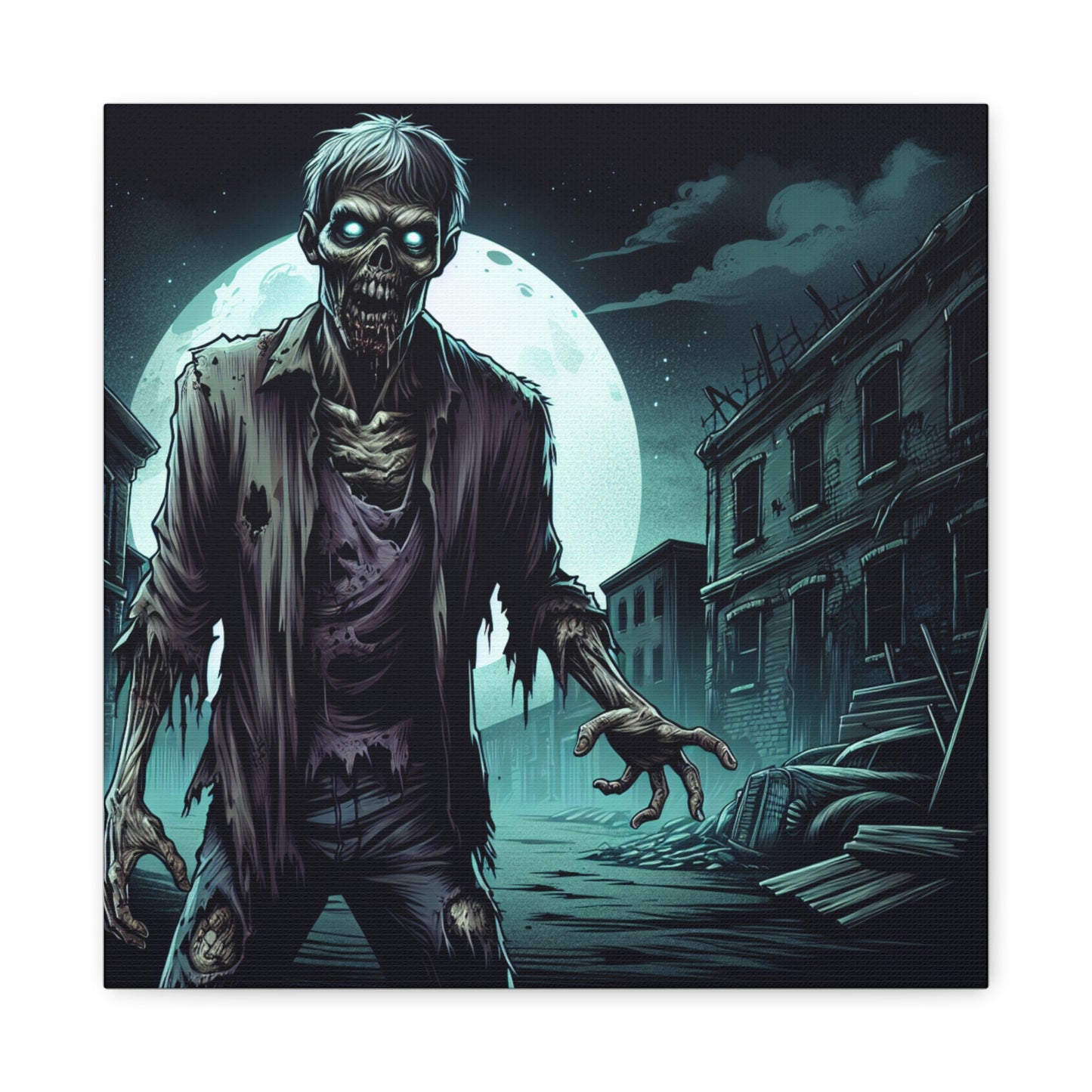 Zombie Moon Canvas Wall Art - Horror Decor for Halloween